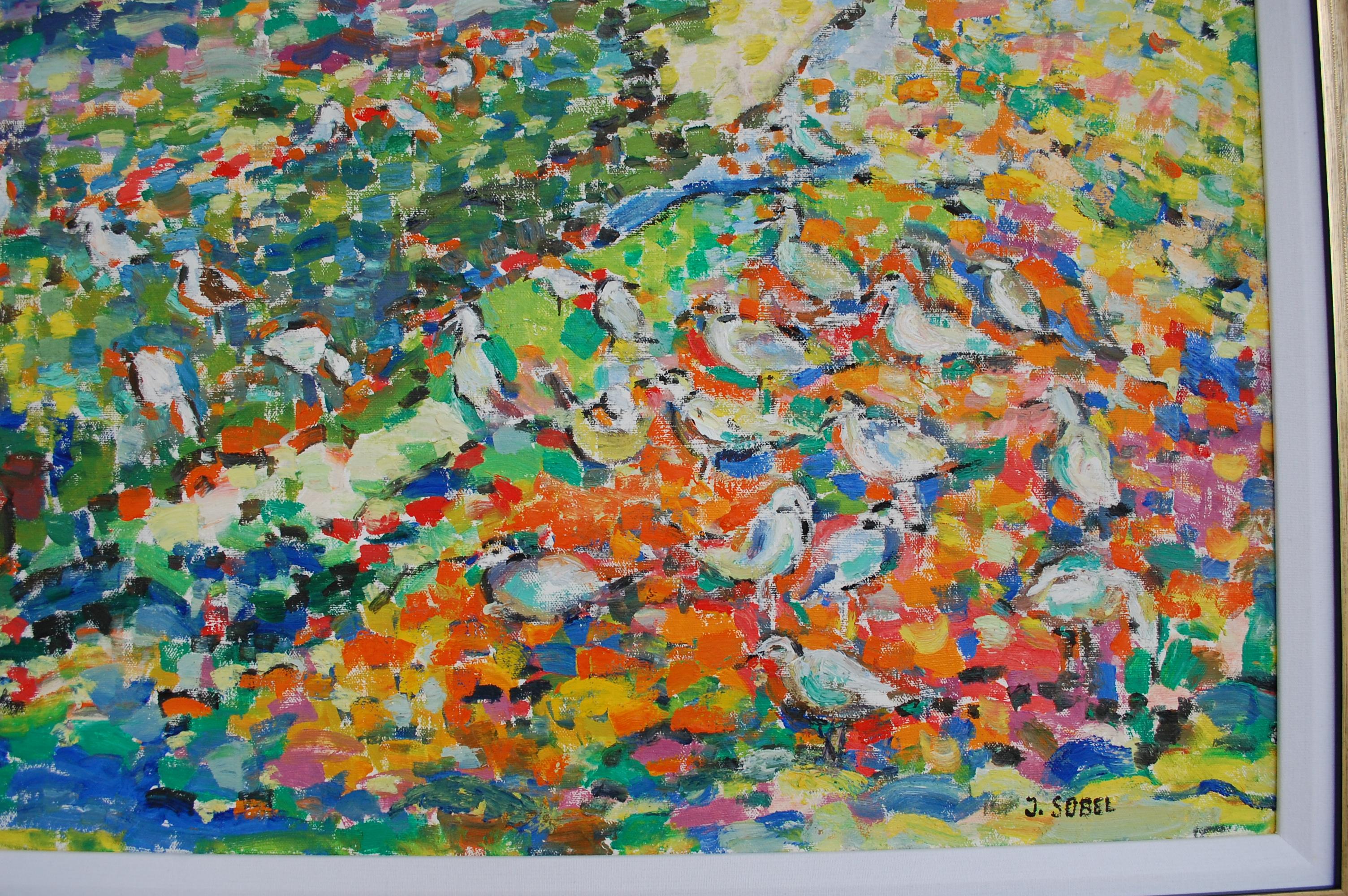 Impressionistisches Ölgemälde auf Leinwand, Seagulls On The Shore  im Angebot 3