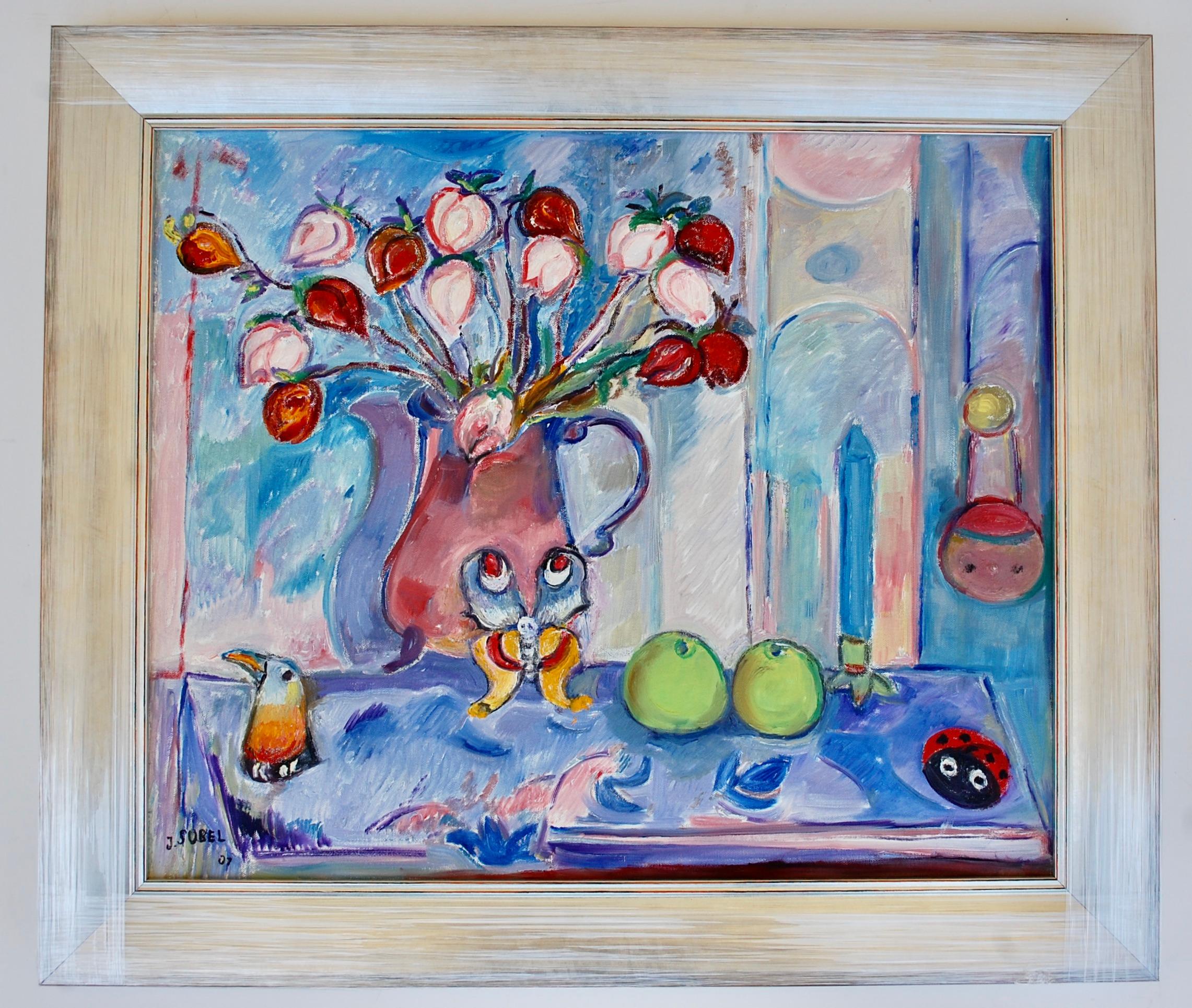 Still-Life Painting de Jehudith Sobel - Naturaleza muerta con mariquita y mariposa