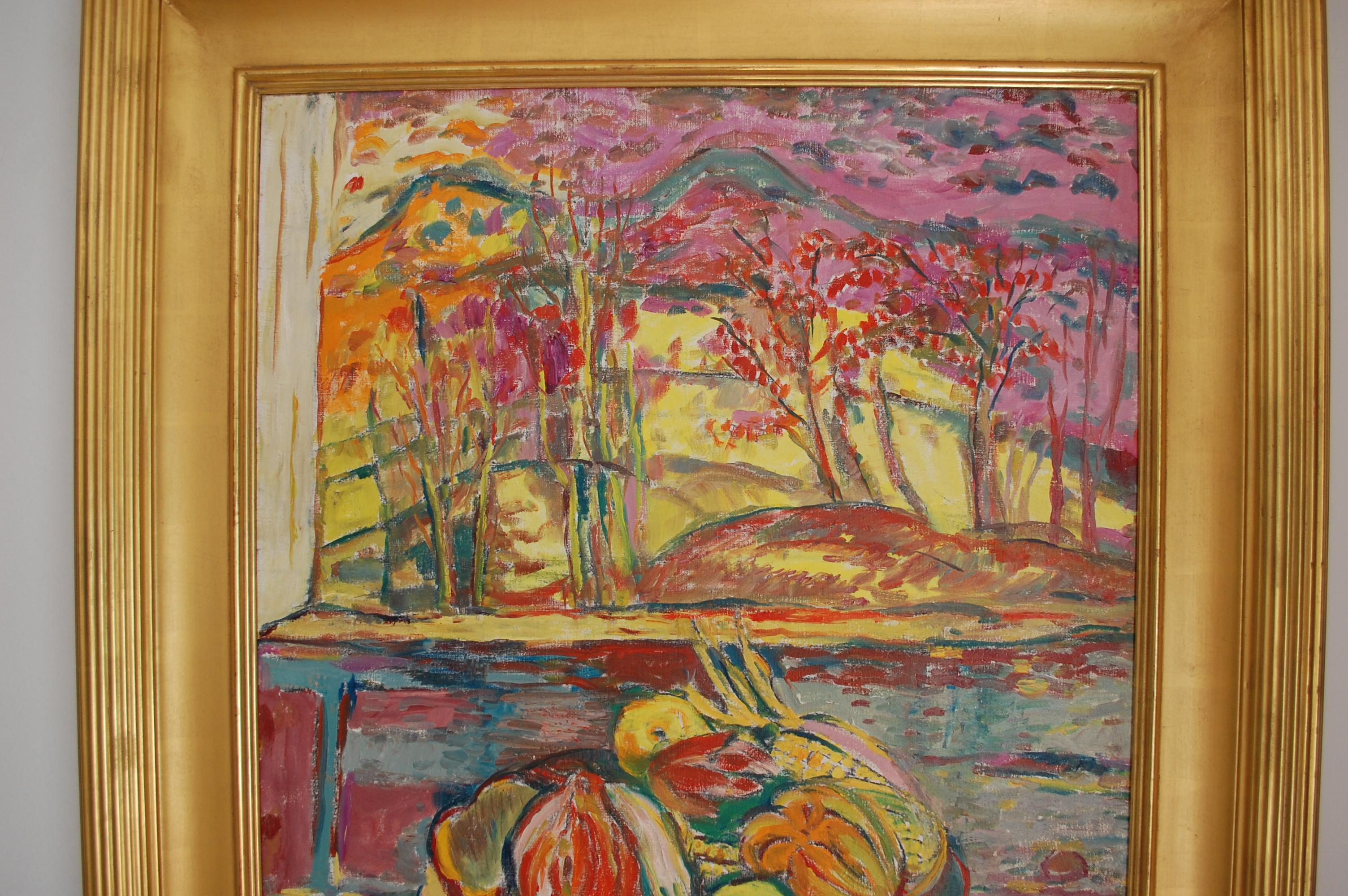  Les fruits sur la table
 Signature de l'artiste en bas à droite, cadre à la feuille d'or fait sur mesure par Motyka, taille de la toile 30x24 cadre 38x32.
Judith Sobel est née à Lwow, en Pologne, en 1924. Après la Seconde Guerre mondiale, elle a