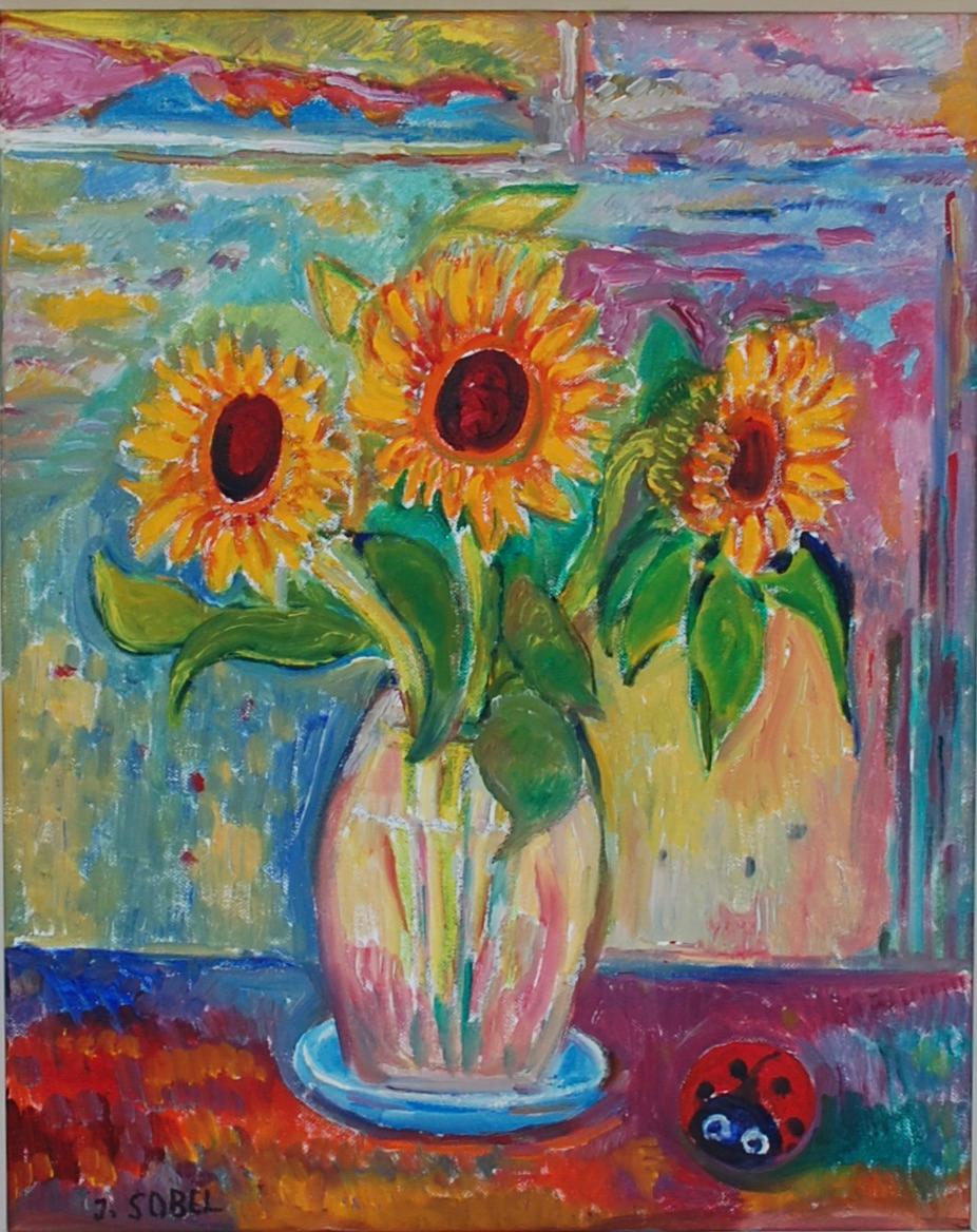 Still Life with Sunflowers On The Table  - Painting by Jehudith Sobel