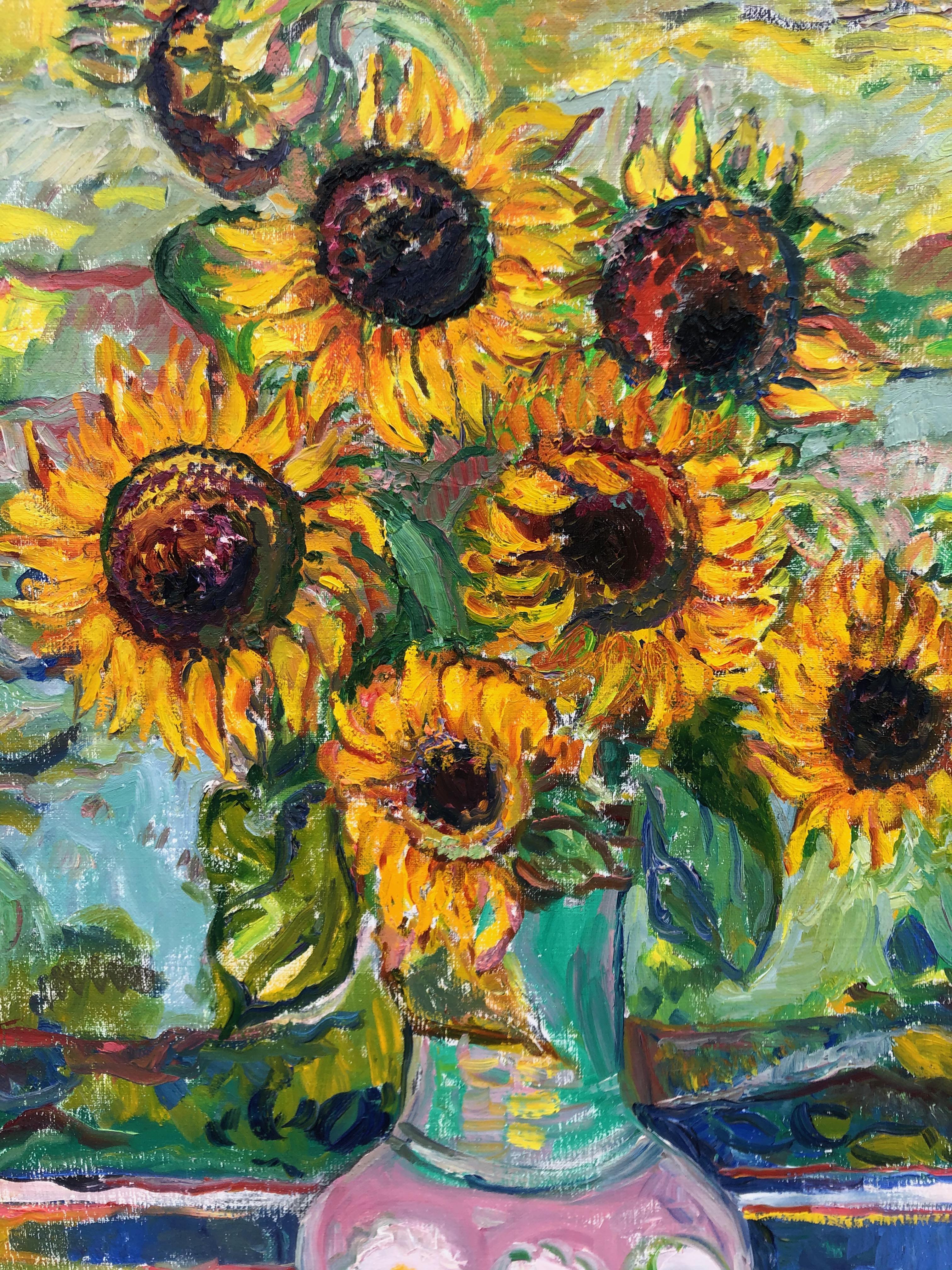  Sunflowers In The Landscape  - Painting by Jehudith Sobel