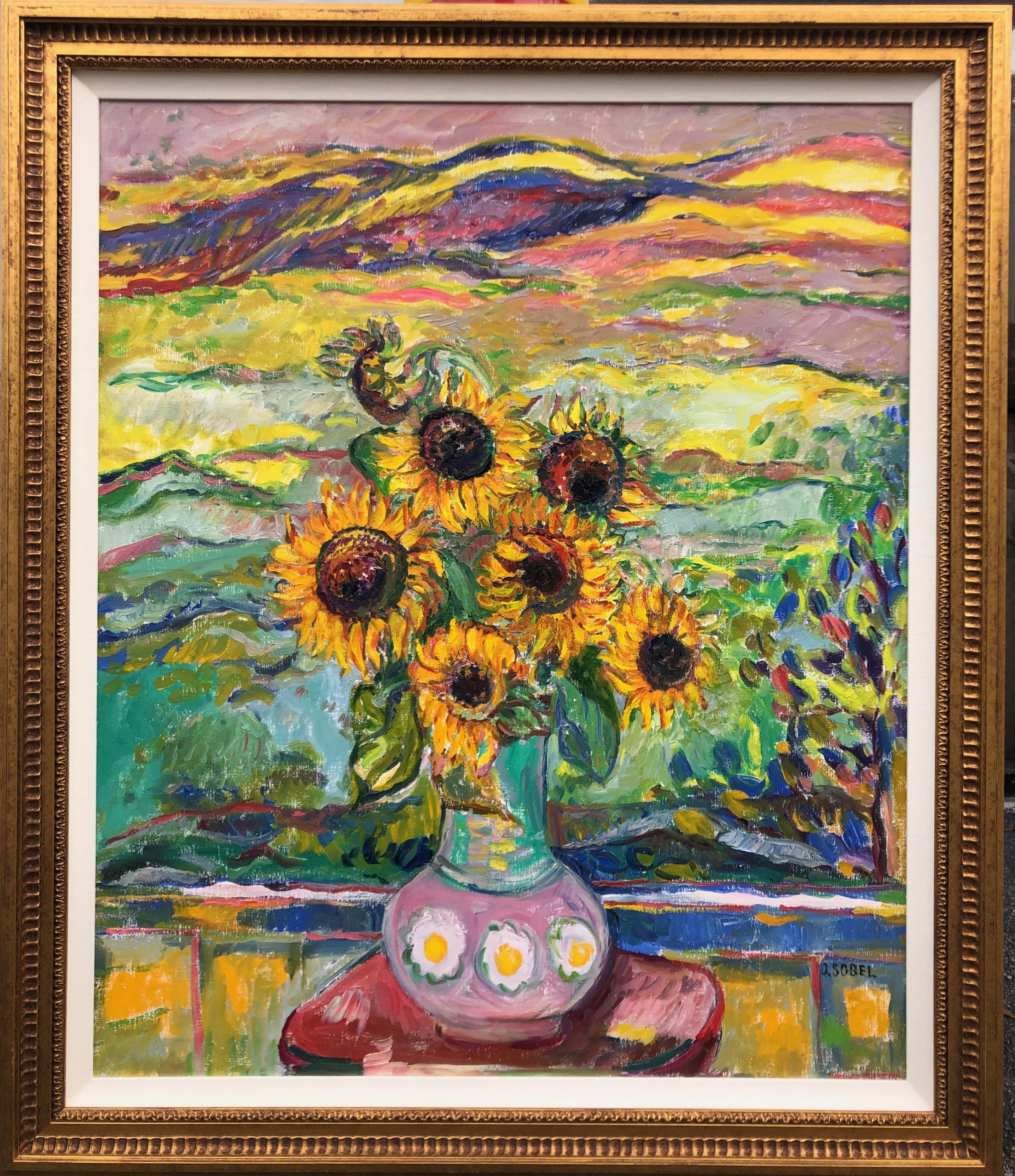 Jehudith Sobel Still-Life Painting -  Sunflowers In The Landscape 