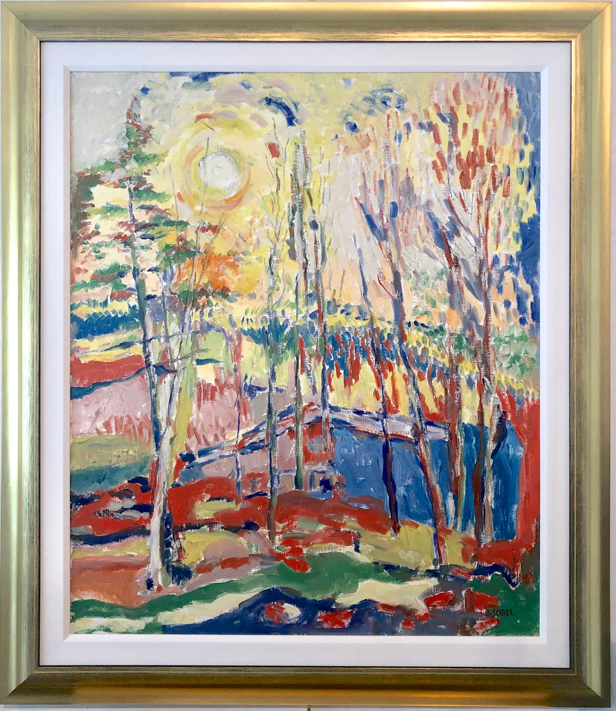 Landscape Painting Jehudith Sobel - Paysage vibrant avec arbres 