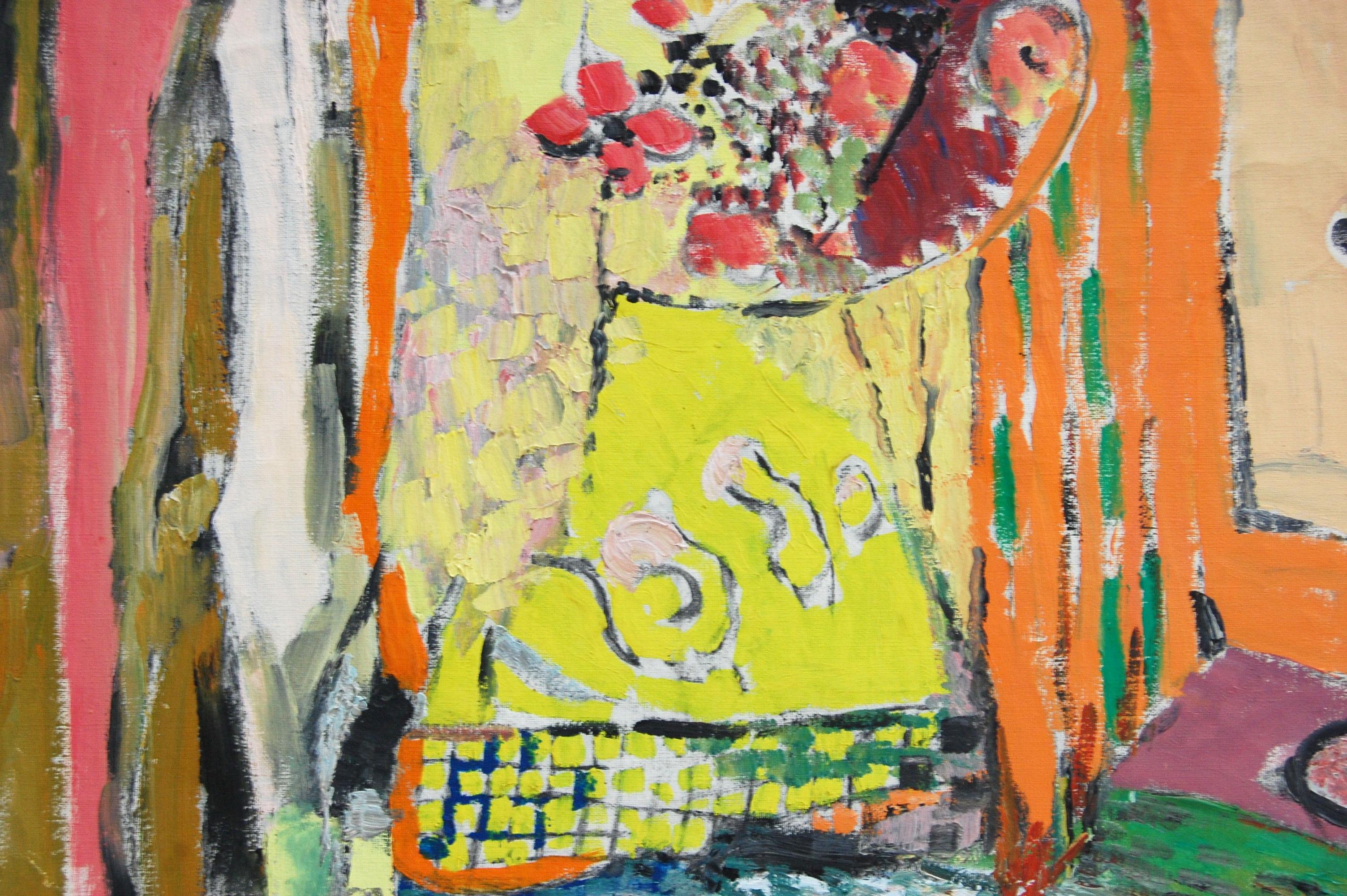  Natura morta con interno vibrante e ciotola di frutta 
Tela firmata e datata dall'artista in basso a destra 30x36
Judith Sobel è nata a Lwow in Polonia nel 1924. Dopo la Seconda Guerra Mondiale, frequentò l'Academy Arts di Lodz, in Polonia. Lì