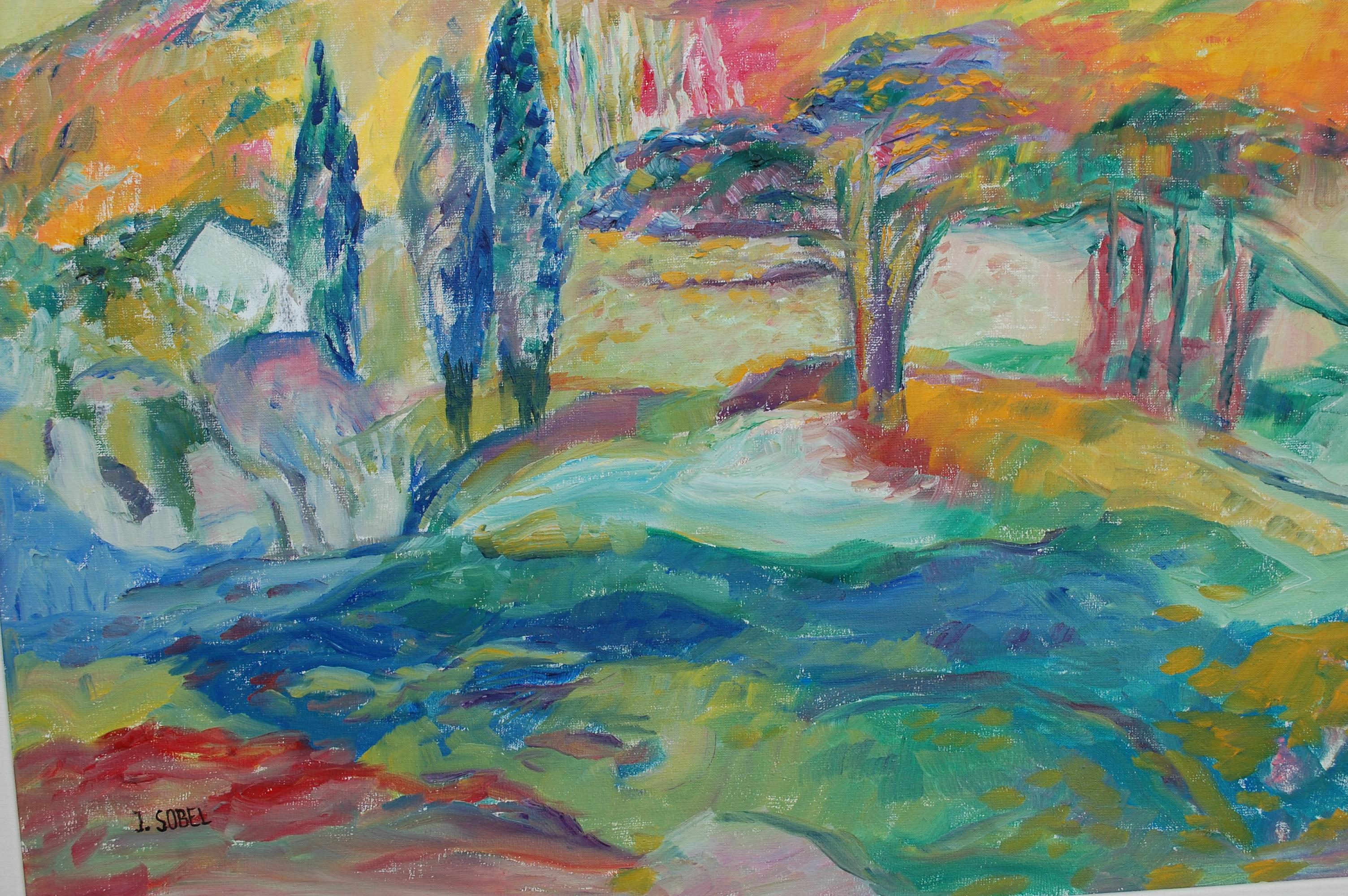 Peinture impressionniste de paysage de montagne vibrant en vente 1
