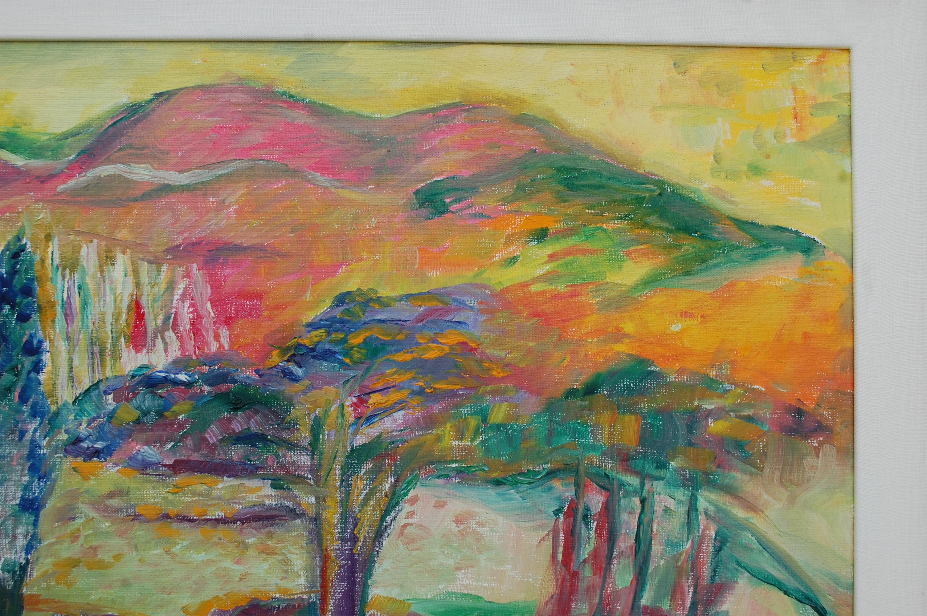 Peinture impressionniste de paysage de montagne vibrant en vente 2