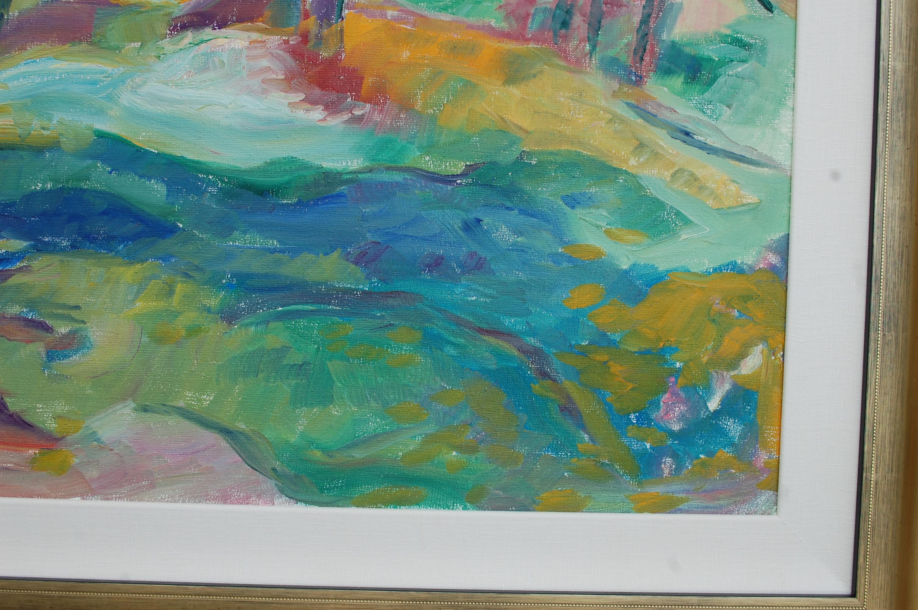Peinture impressionniste de paysage de montagne vibrant en vente 3