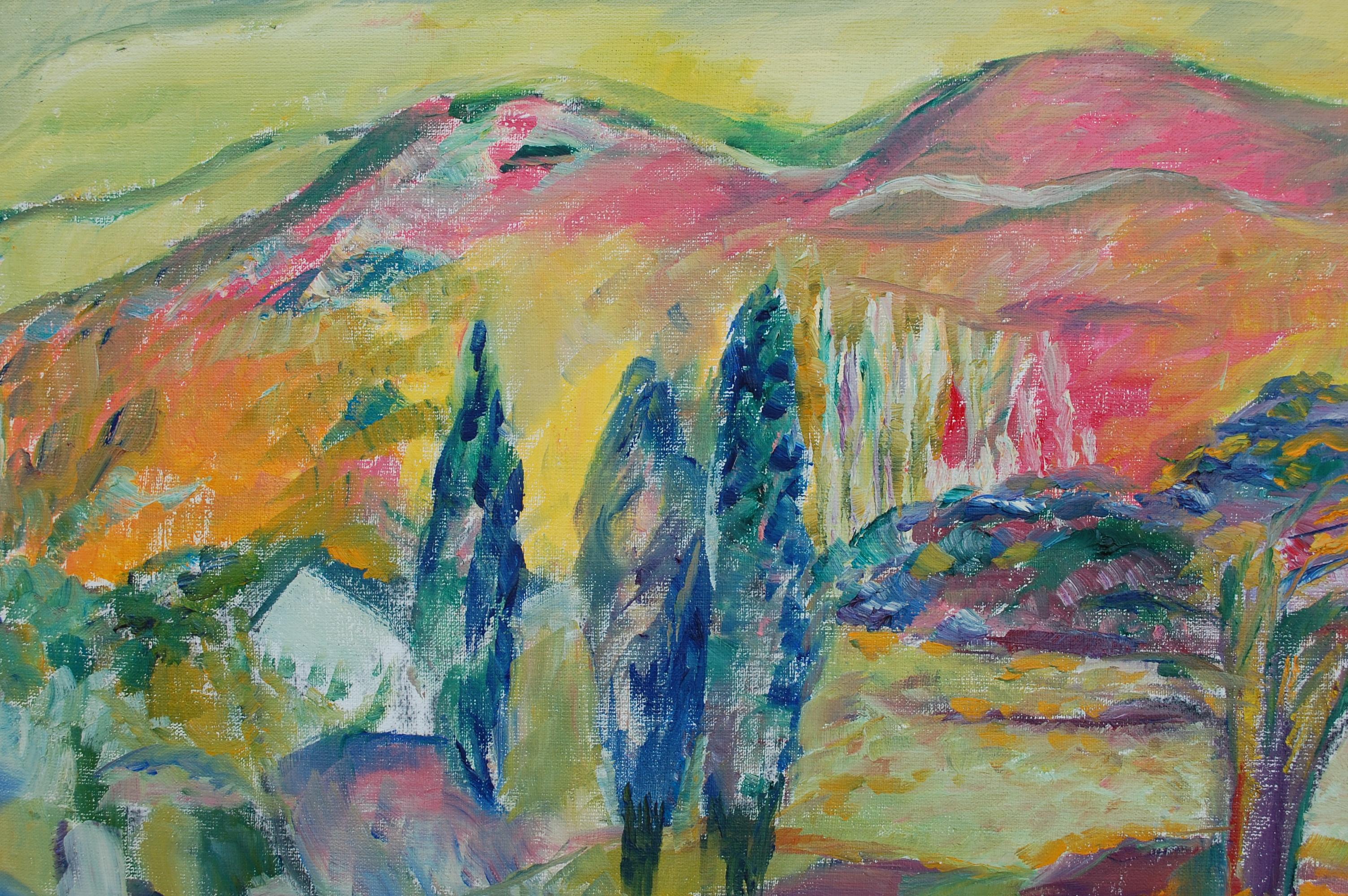 Peinture impressionniste de paysage de montagne vibrant en vente 4