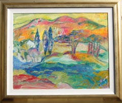 Impressionistisches Gemälde mit Bergansicht, lebhafte Landschaft