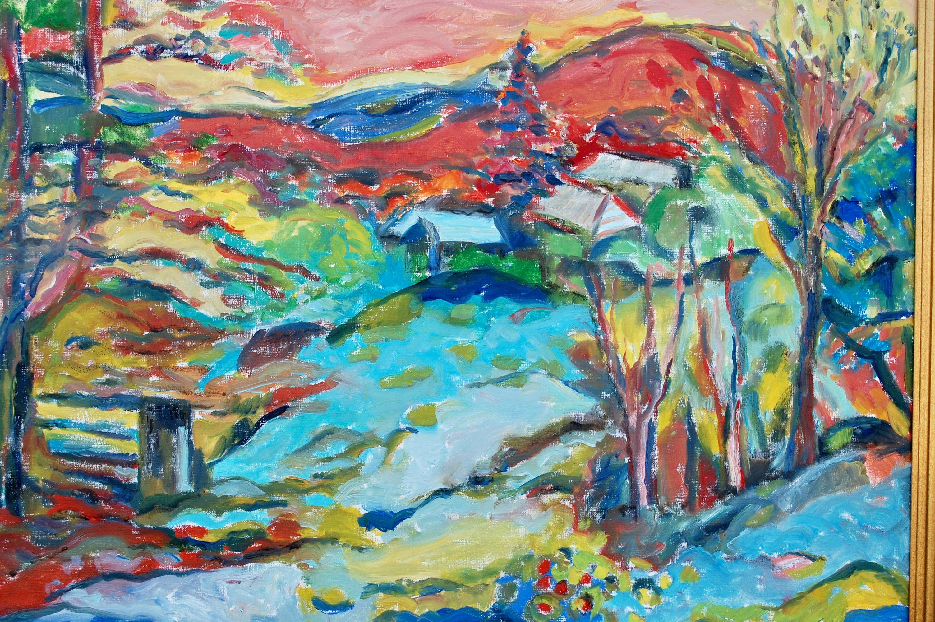 Lebendige Landschaft mit Bergansicht  (Fauvismus), Painting, von Jehudith Sobel