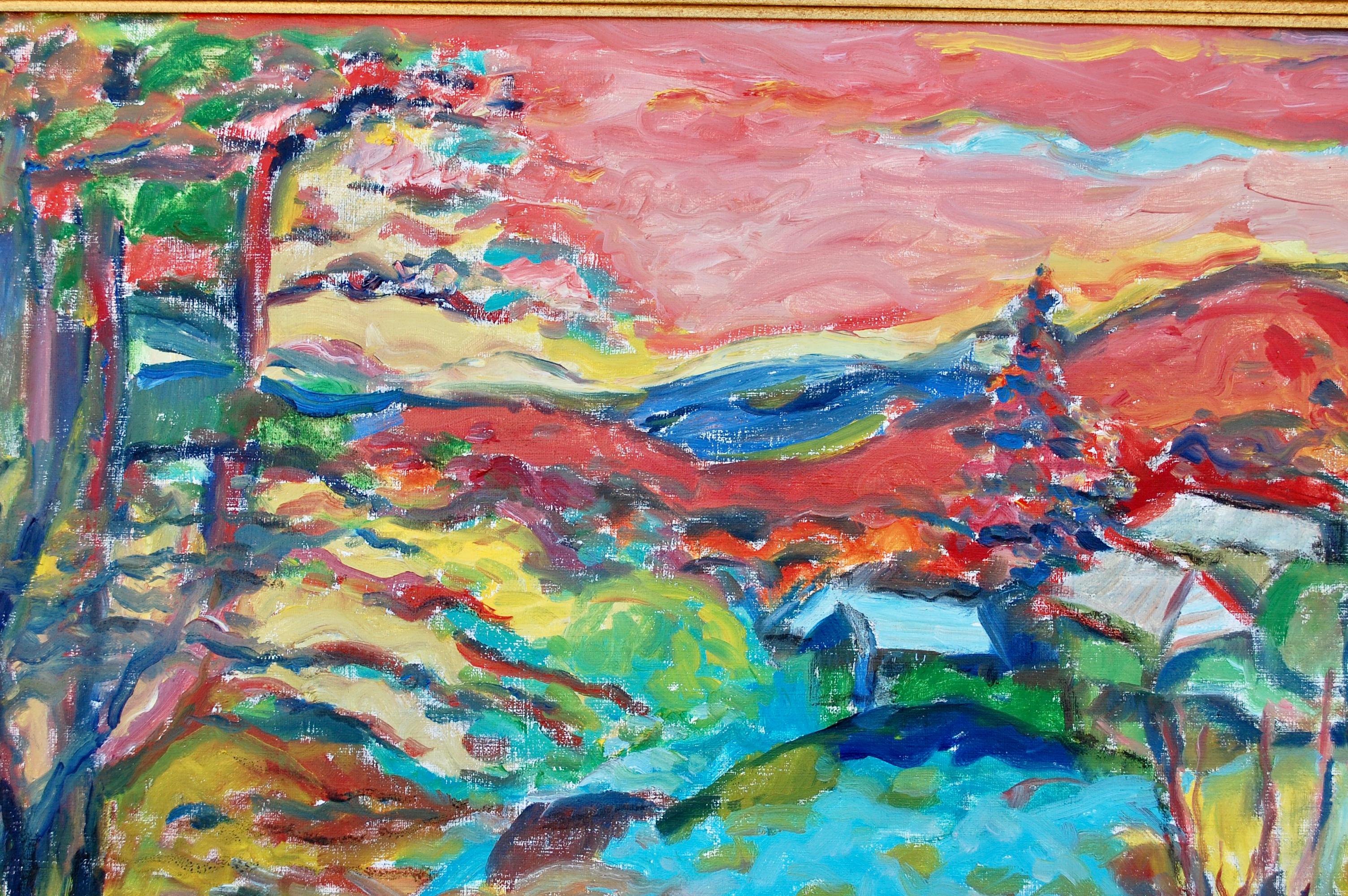 Vibrant Landscape With Mountains View  - Fauvist Painting by Jehudith Sobel