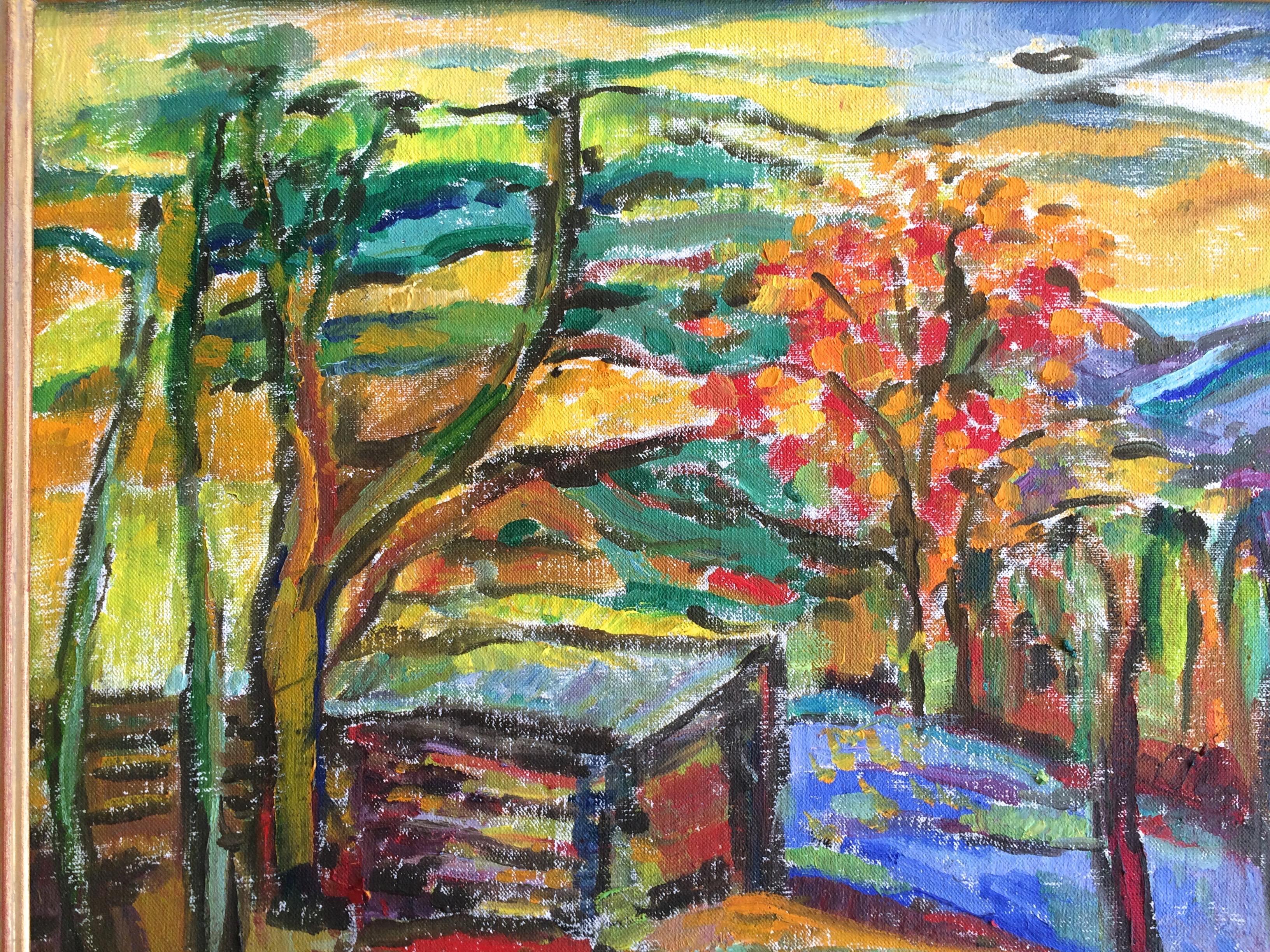 Vibrant Landscape With Mountain Stream - Painting by Jehudith Sobel