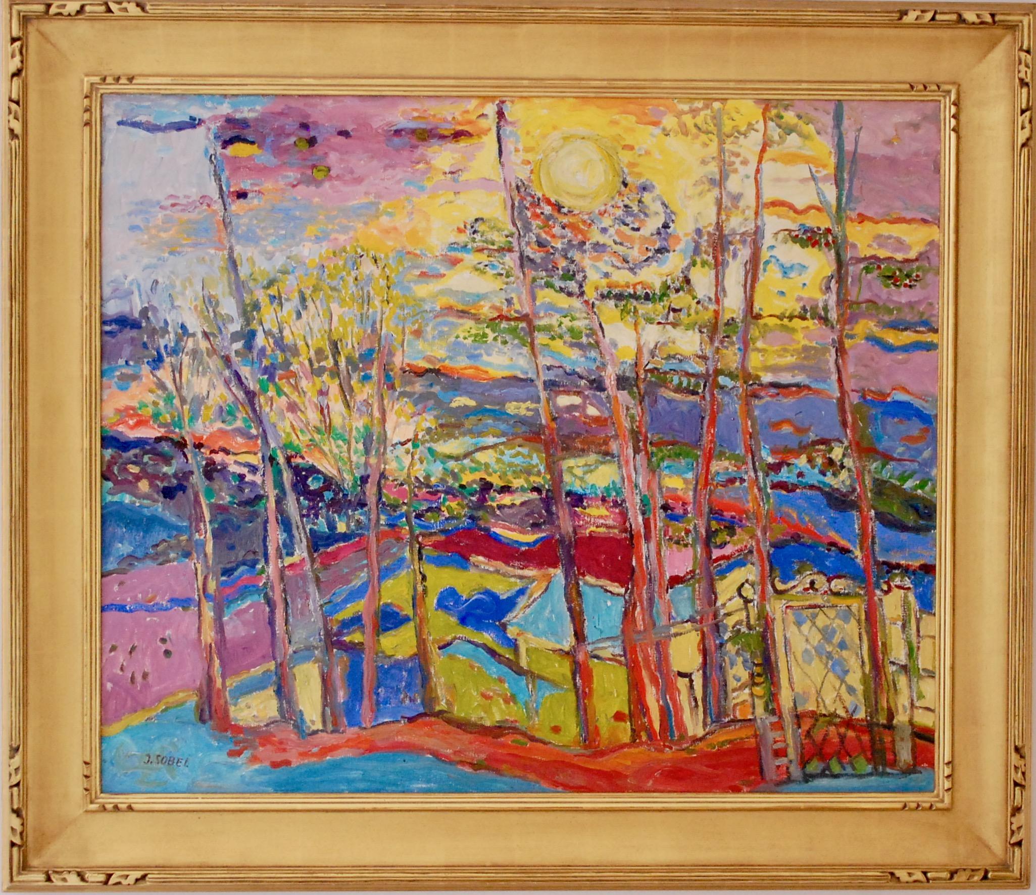 Landscape Painting de Jehudith Sobel - Paisaje vibrante con sol