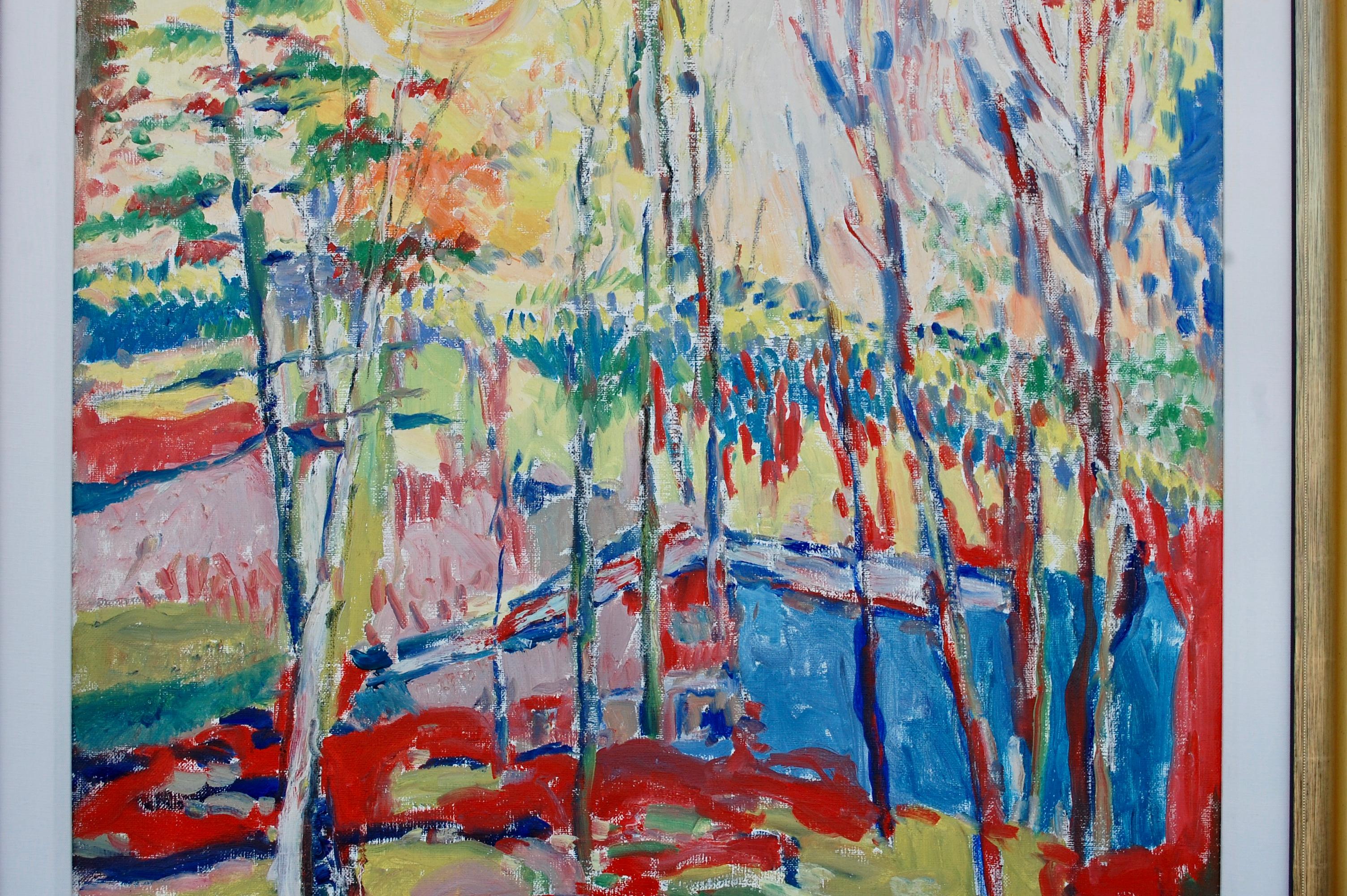 Paysage vibrant avec arbres  - Fauvisme Painting par Jehudith Sobel