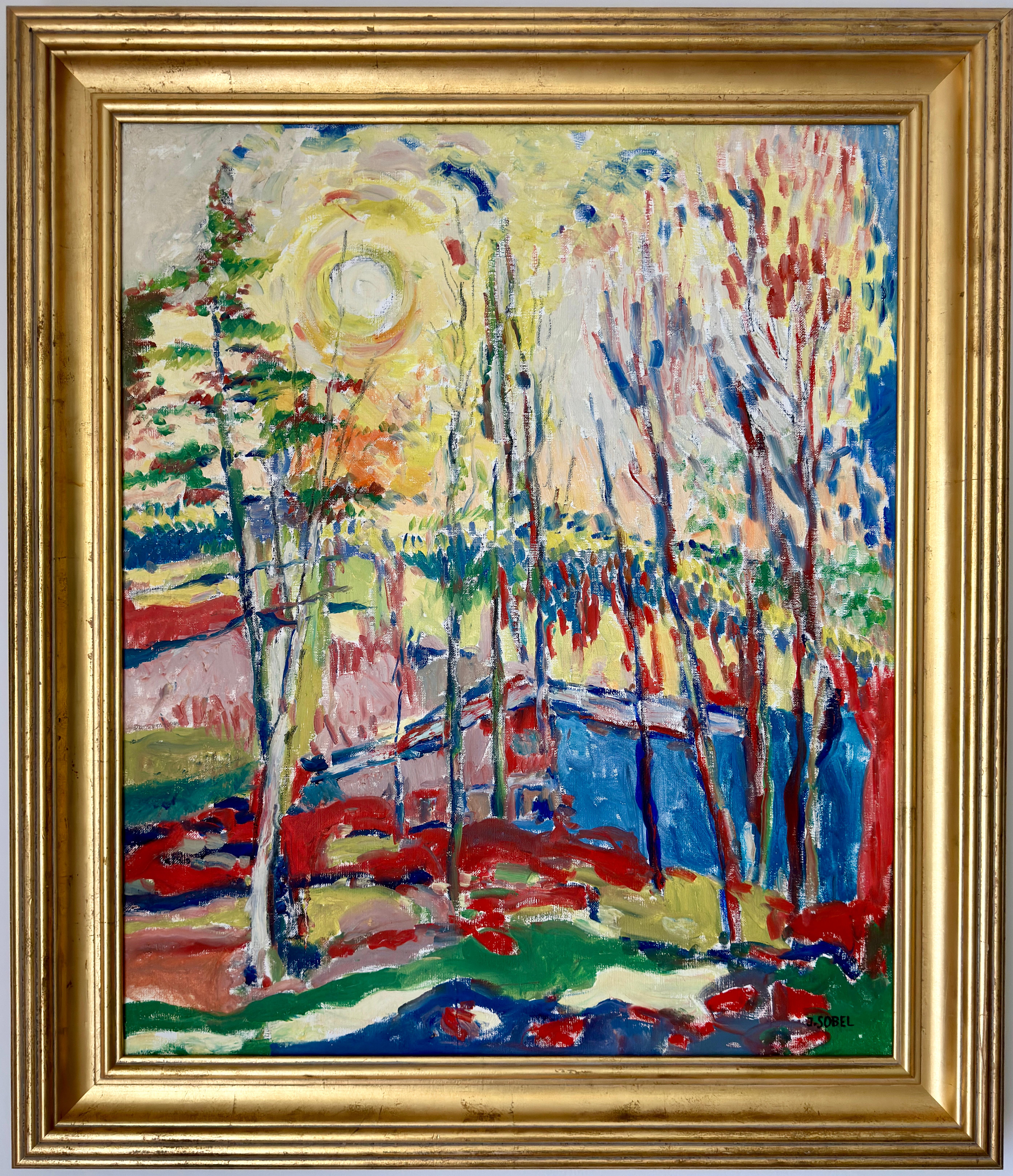 Landscape Painting de Jehudith Sobel - Paisaje vibrante con sol