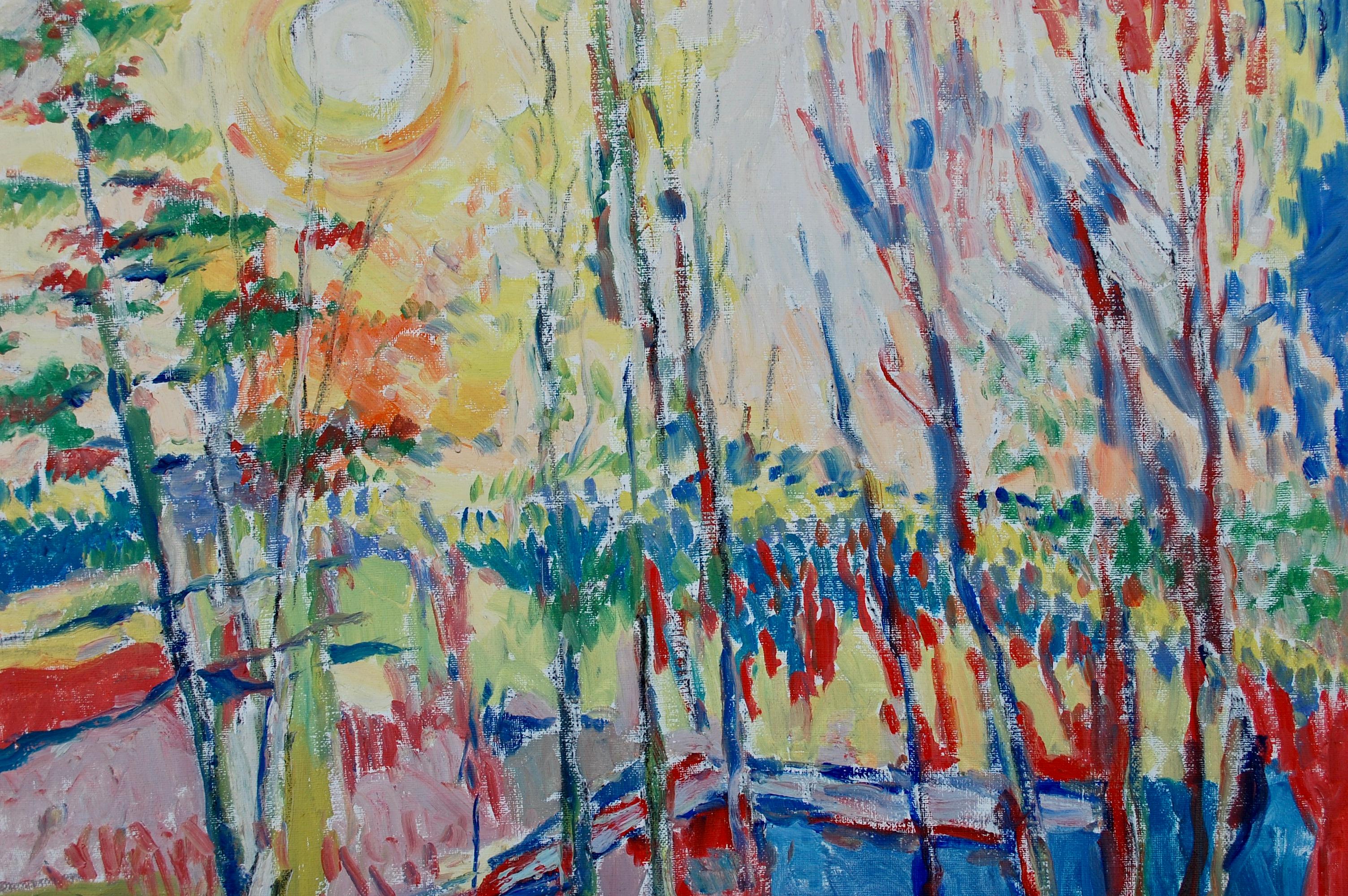 Vibrant Landscape With Trees  - Fauvist Painting by Jehudith Sobel