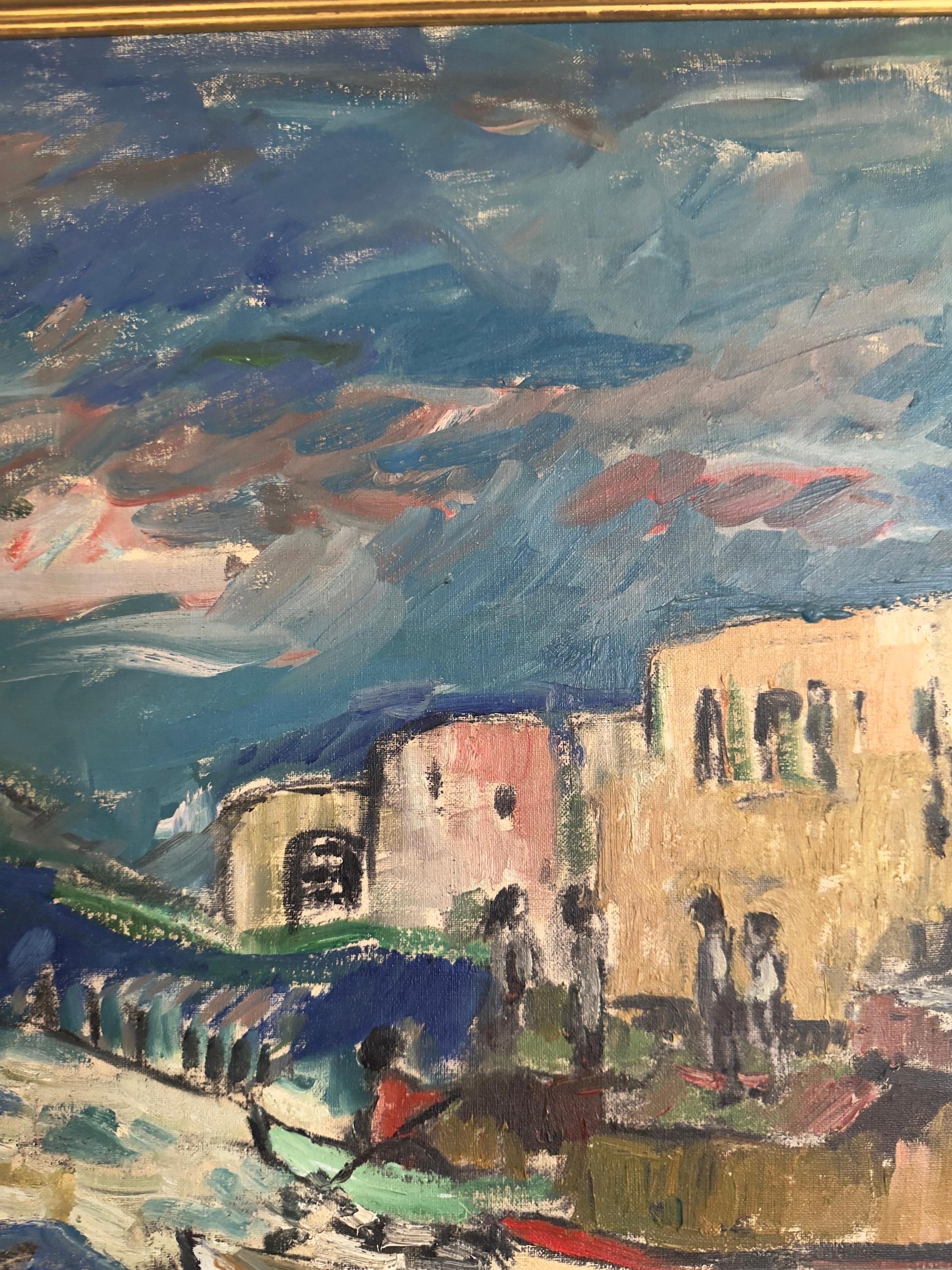 Blick auf die Küste von Haifa (Braun), Landscape Painting, von Jehudith Sobel