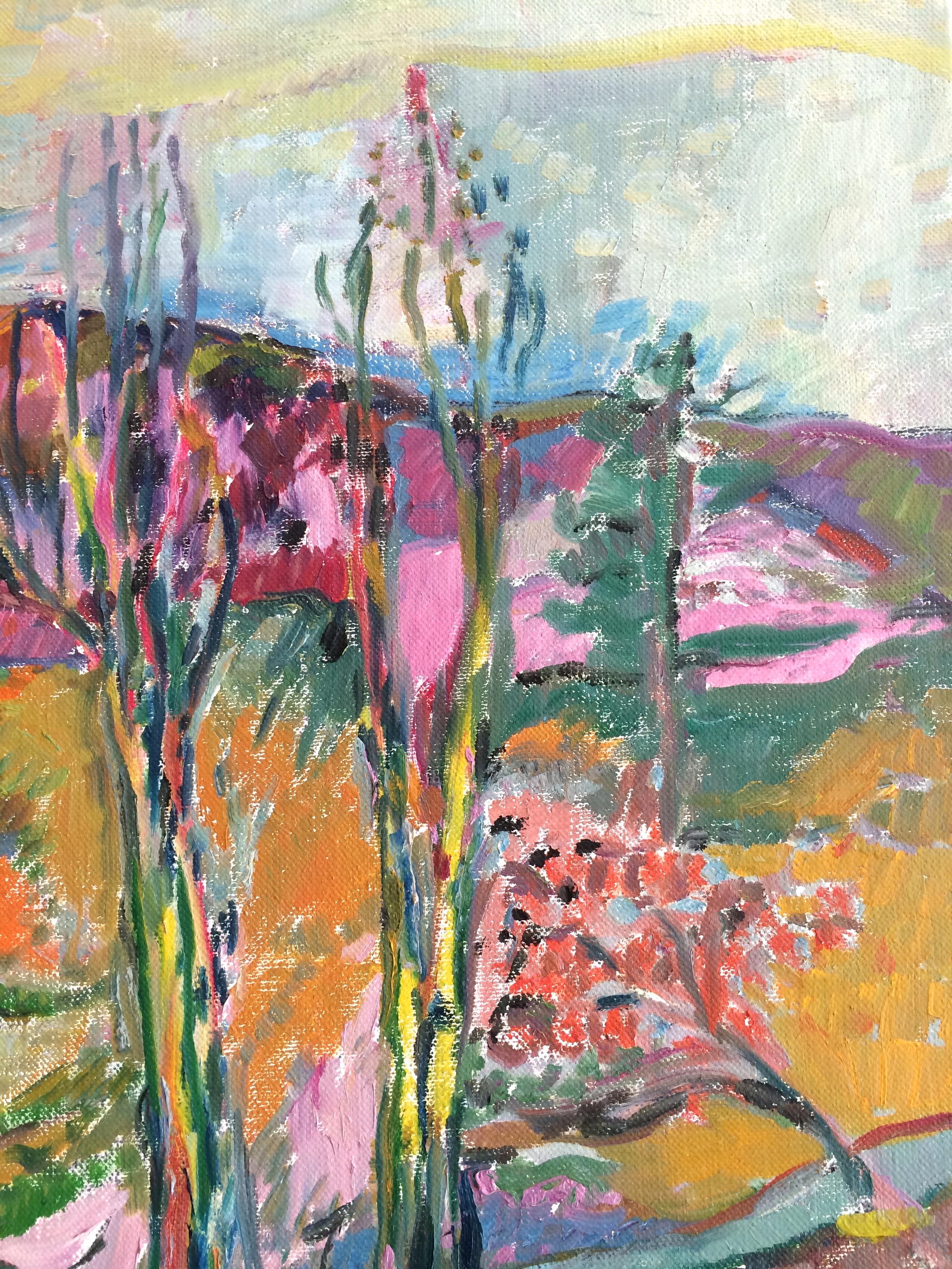 Vista del valle del Hudson - Landscape Painting Gris de Jehudith Sobel