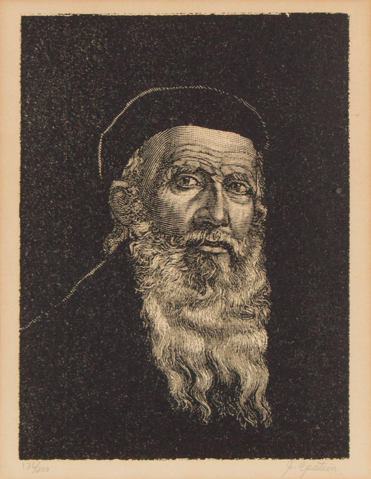 Jehudo Epstein Figurative Print - Portrait of a Rabbi, Judaica Print