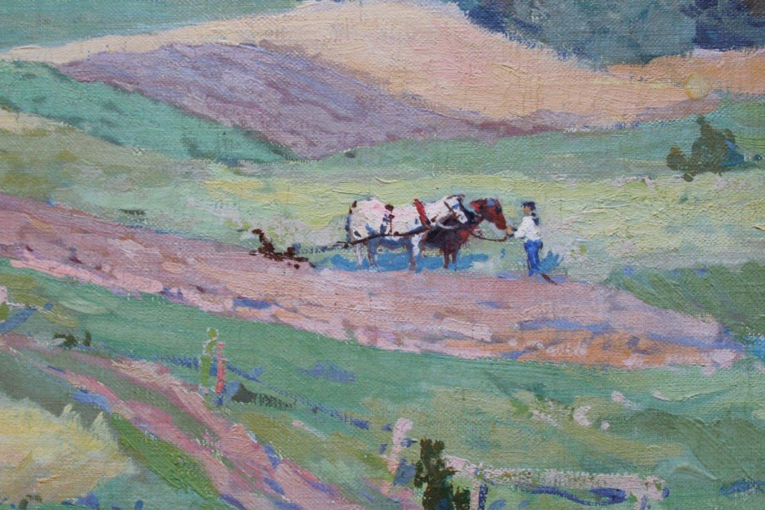 Latvian fields  Oil on canvas, 68x88 cm - Gray Landscape Painting by Jekabs Apinis