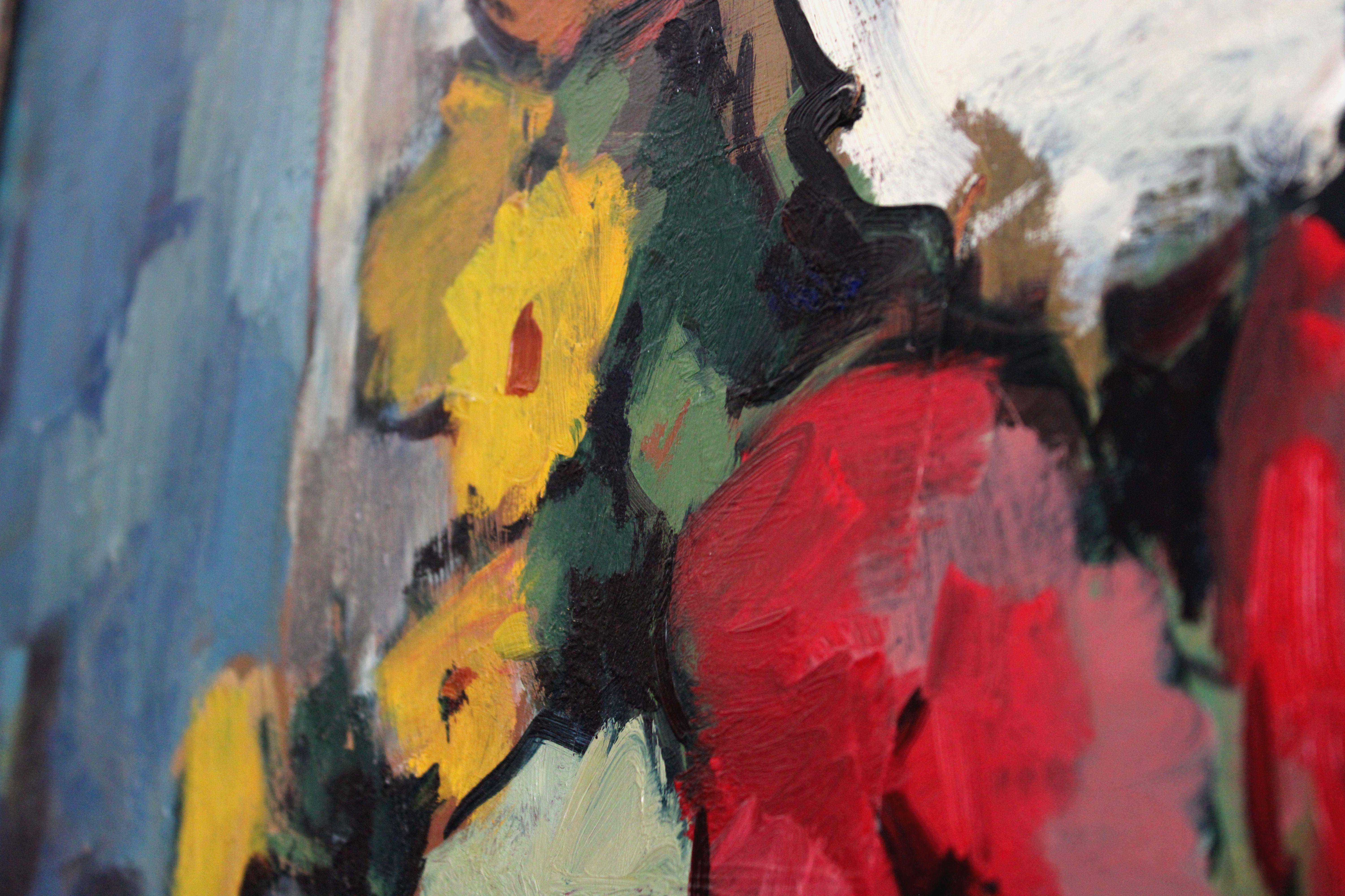 Flores y libros. 1986, óleo sobre cartón, 100x70 cm en venta 8