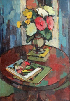 Flowers and books. 1986, oil on cardboard, 100x70 cm
