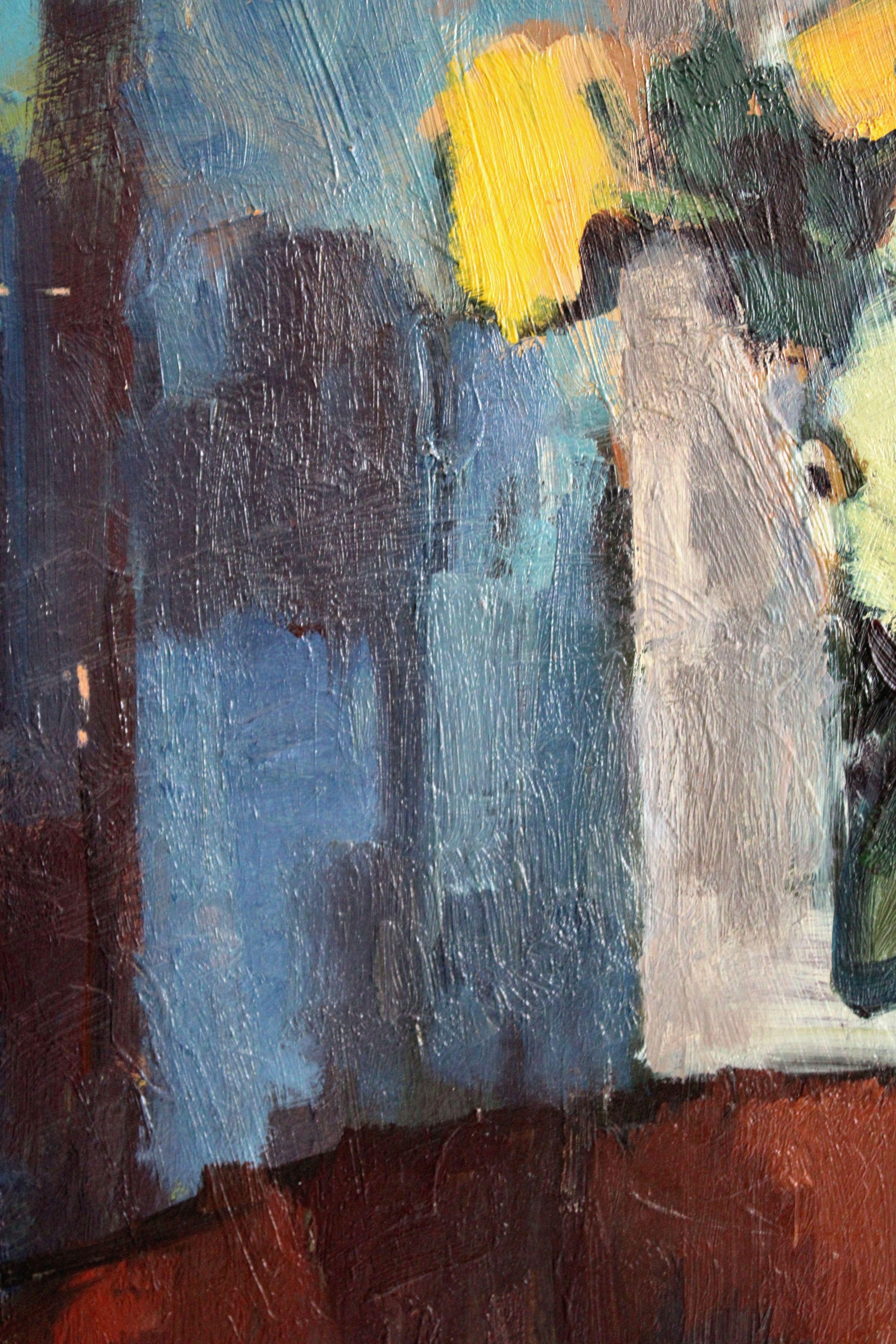 Flores y libros. 1986, óleo sobre cartón, 100x70 cm en venta 3