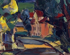 Street in der Provinzstadt der Stadt. Öl auf Karton, 36x47 cm, Öl