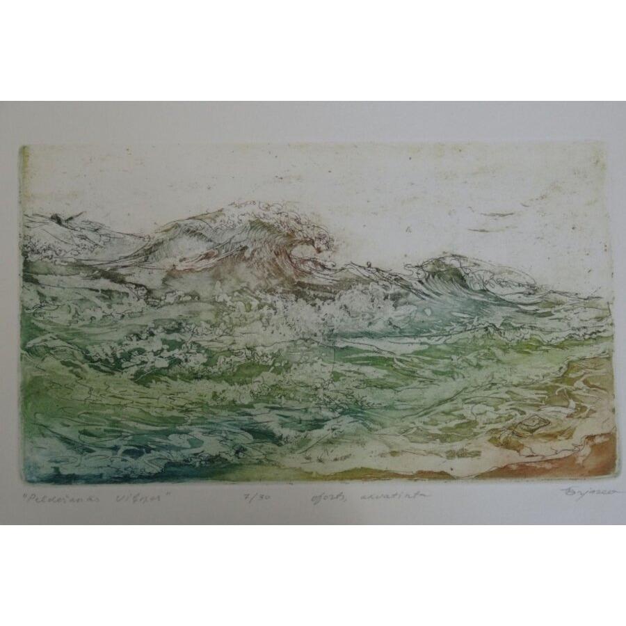 Nuotare tra le onde. 2015, carta, acquaforte, acquatinta, 21x31cm 7/30