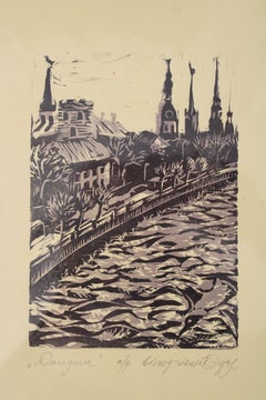 Daugava  2005 A/e-Papier, Linolschnitt, 14x10 cm