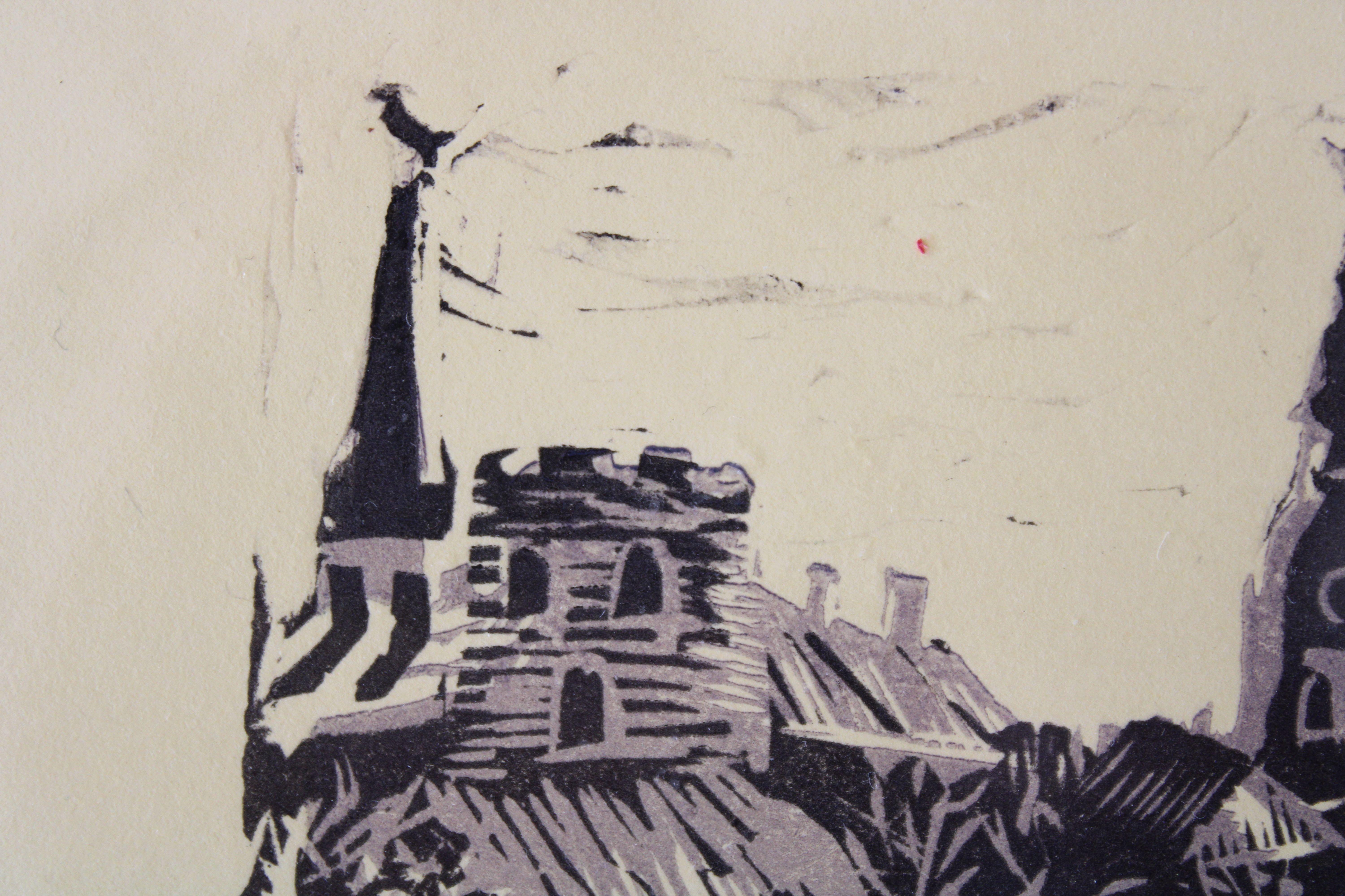 Daugava  2005, a/e paper, linocut, 14x10 cm For Sale 1
