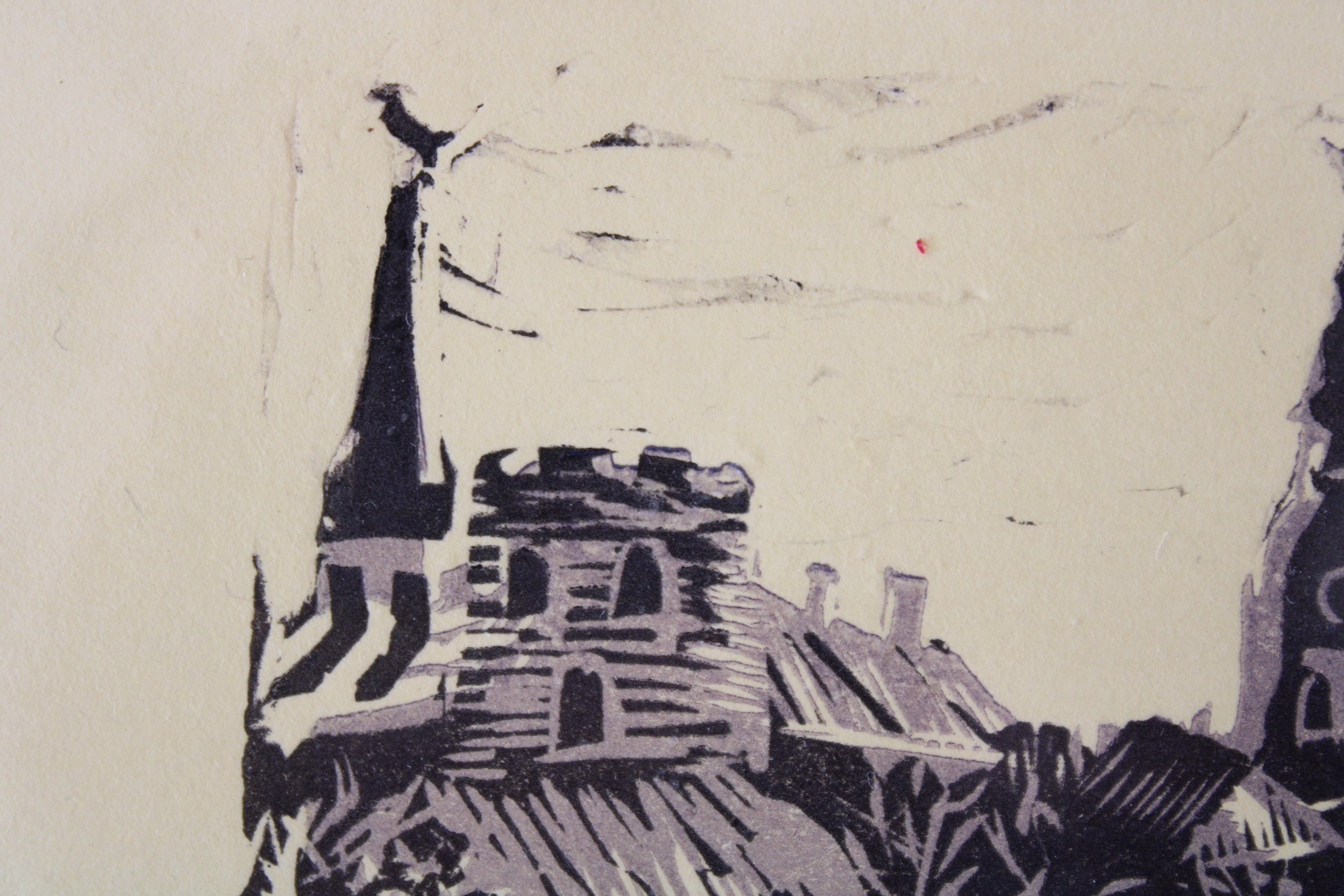 Daugava  2005, a/e paper, linocut, 14x10 cm For Sale 2