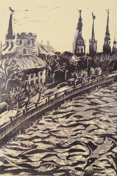 Daugava  2005, a/e paper, linocut, 14x10 cm
