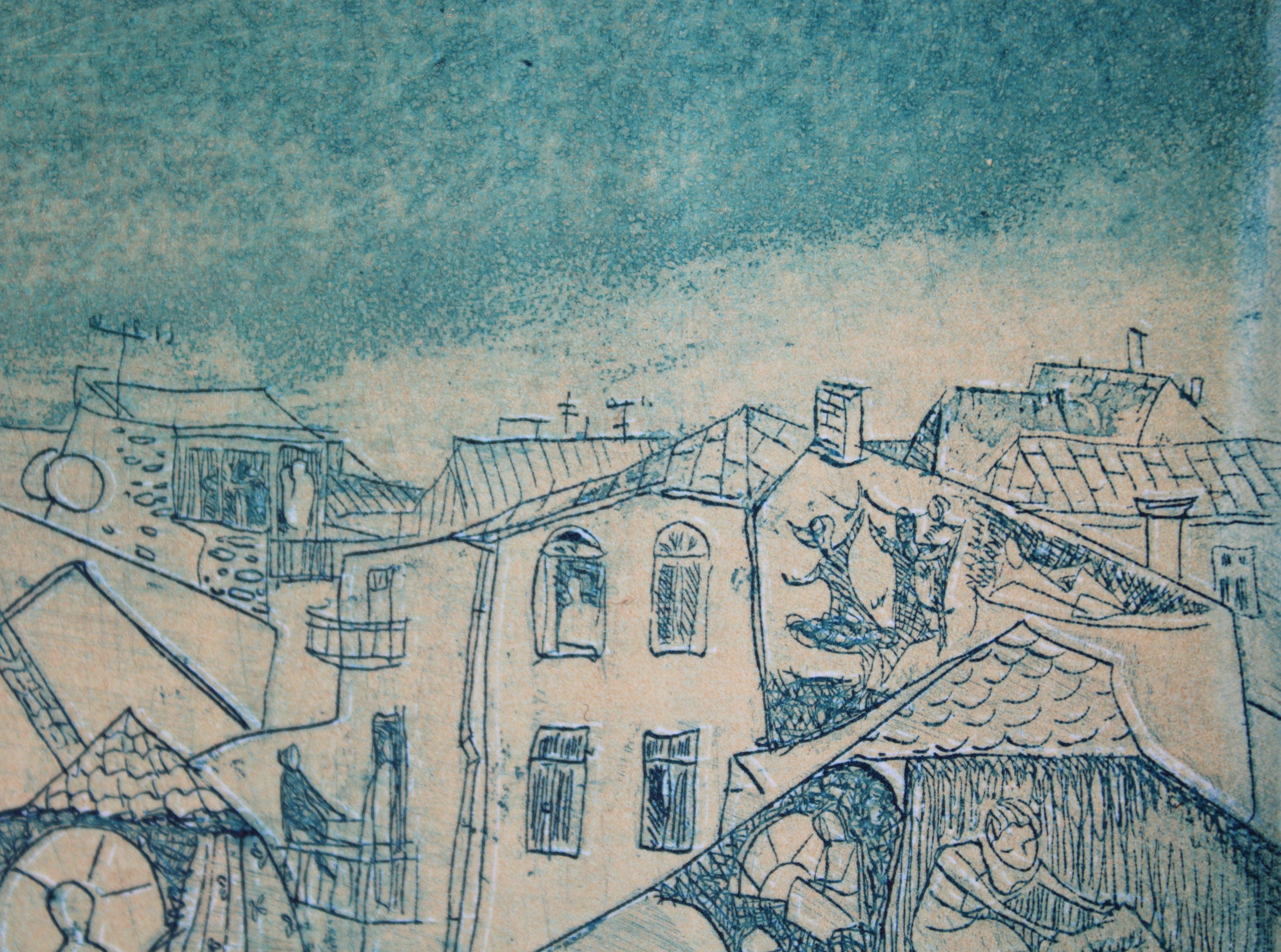 Ciudad nocturna

2005, papel, aguafuerte, 13x16 cm 40/100

La obra representa un paisaje urbano verde y surrealista, mostrando una interpretación única e imaginativa de una escena urbana nocturna. La elección de una paleta de colores verdes añade