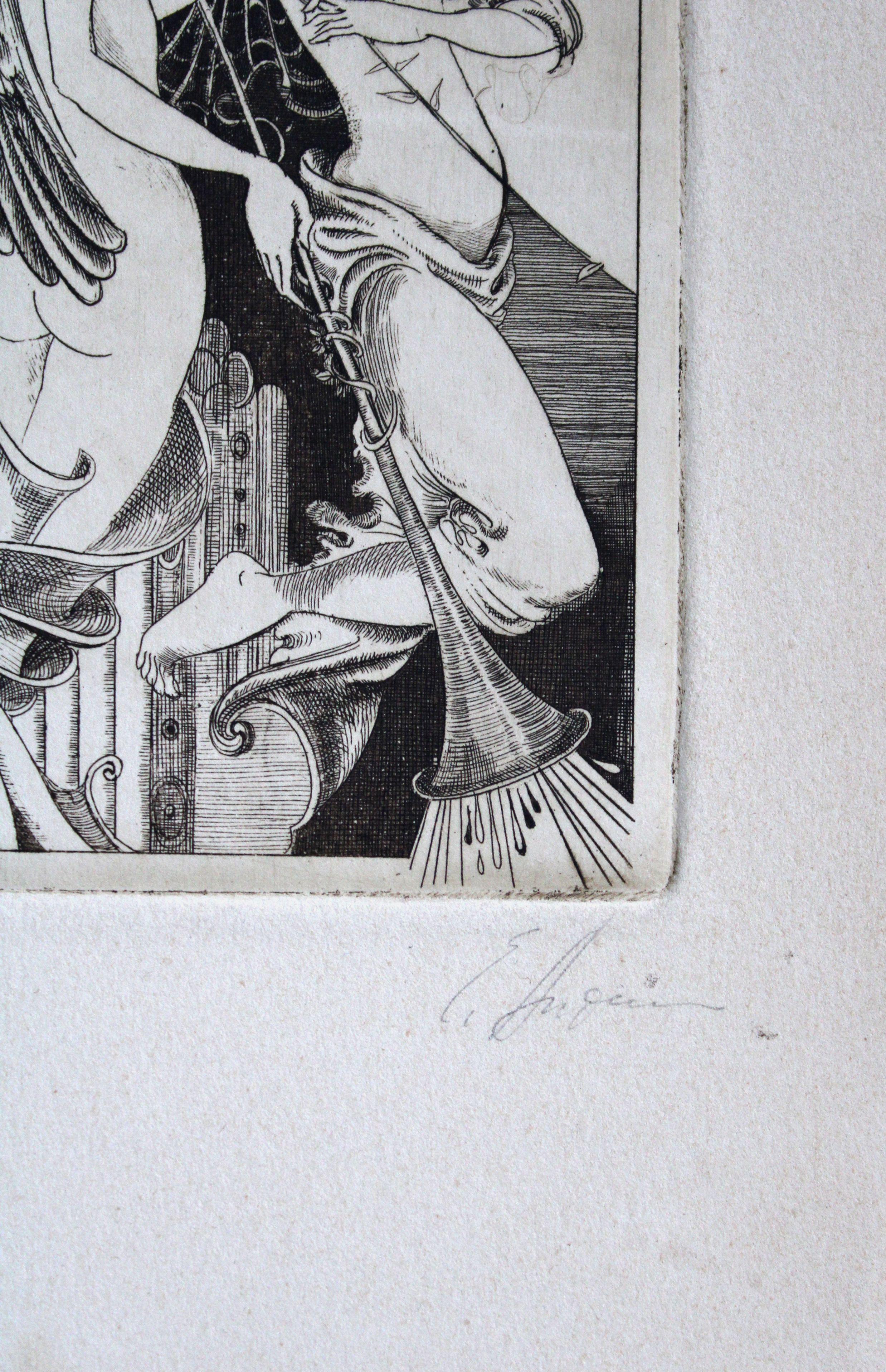 Drei Gnaden. Papier, Radierung, 12x11cm, Papier – Print von Jelena Antimonova