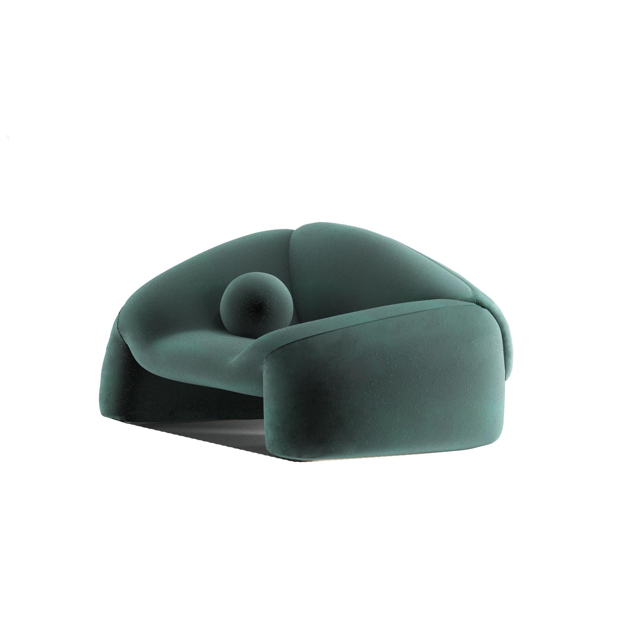 Jell Armchair in Dark Green Fabric by Alter Ego Studio

Dimensions
W 155 cm 
D 120 cm
H  80 cm

Product features

Product options:

Upholstery:
Available in all Alter Ego leathers and fabrics.
Available in client’s own Material.
