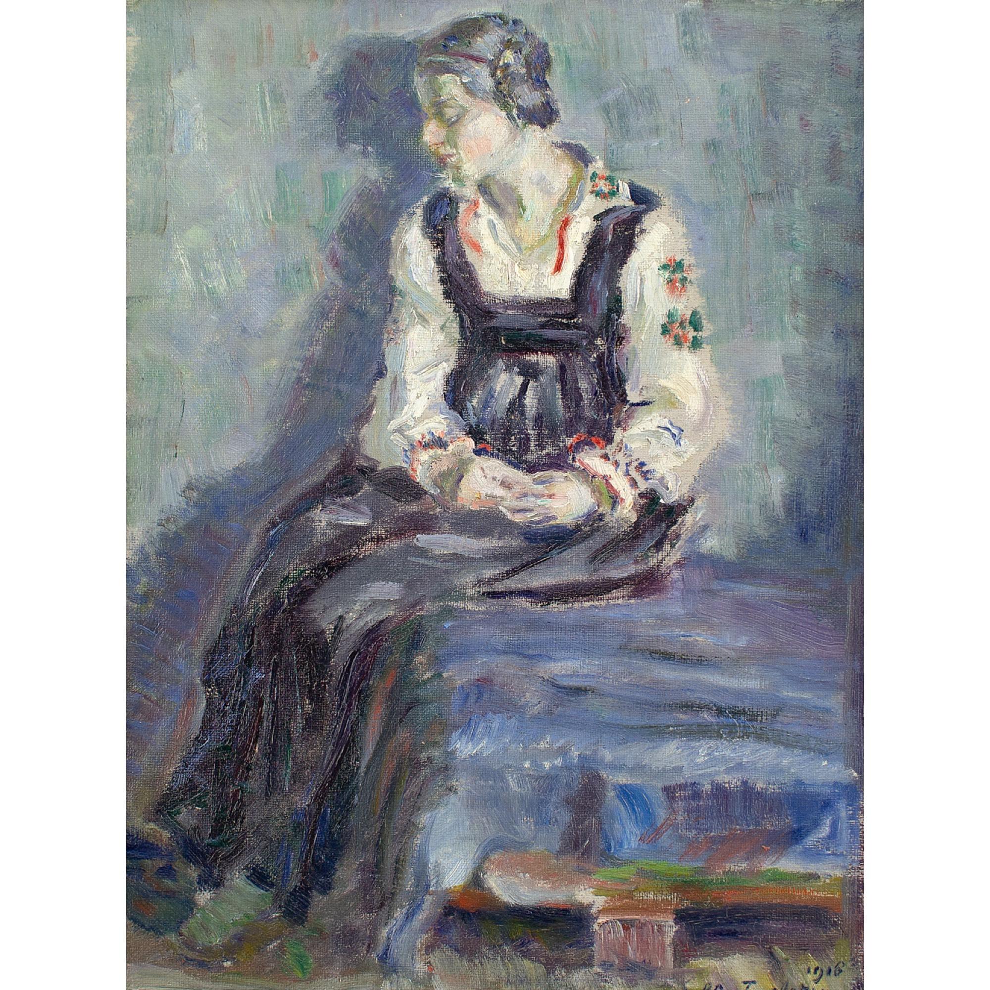 Jelle Troelstra, Porträt einer sitzenden Frau, Ölgemälde  im Angebot 1