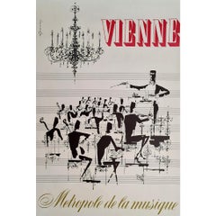 Circa 1960 Original poster to promote the music metropolis, the city of Vienna