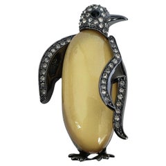 Vintage Jelly Belly and Crystal Penguin Rare Mid Century Modern Brooch Pin