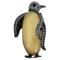 Jelly Belly and Crystal Penguin Rare Mid Century Modern Brooch Pin