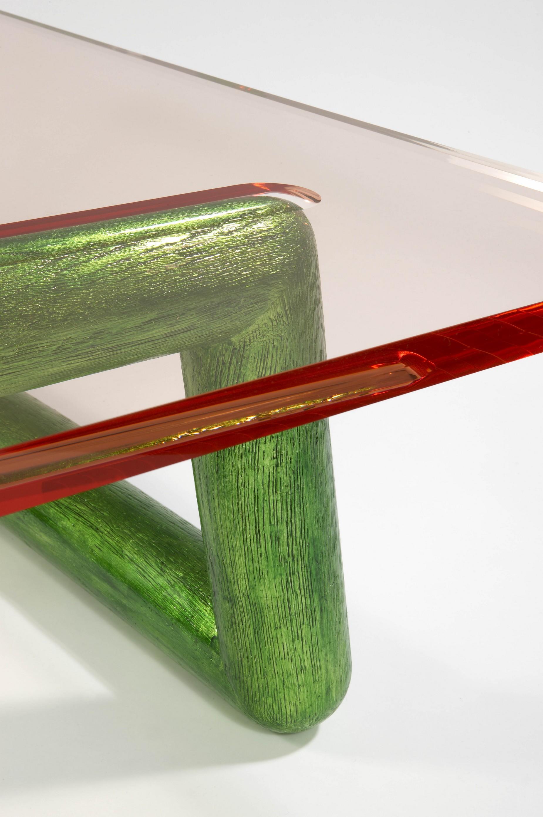 Jelly Coffee Table by Mattia Bonetti. Acrylic and sanded oak. In New Condition For Sale In Paris, FR