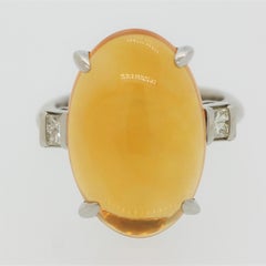 Fire Opal Diamond Platinum 3-Stone Ring