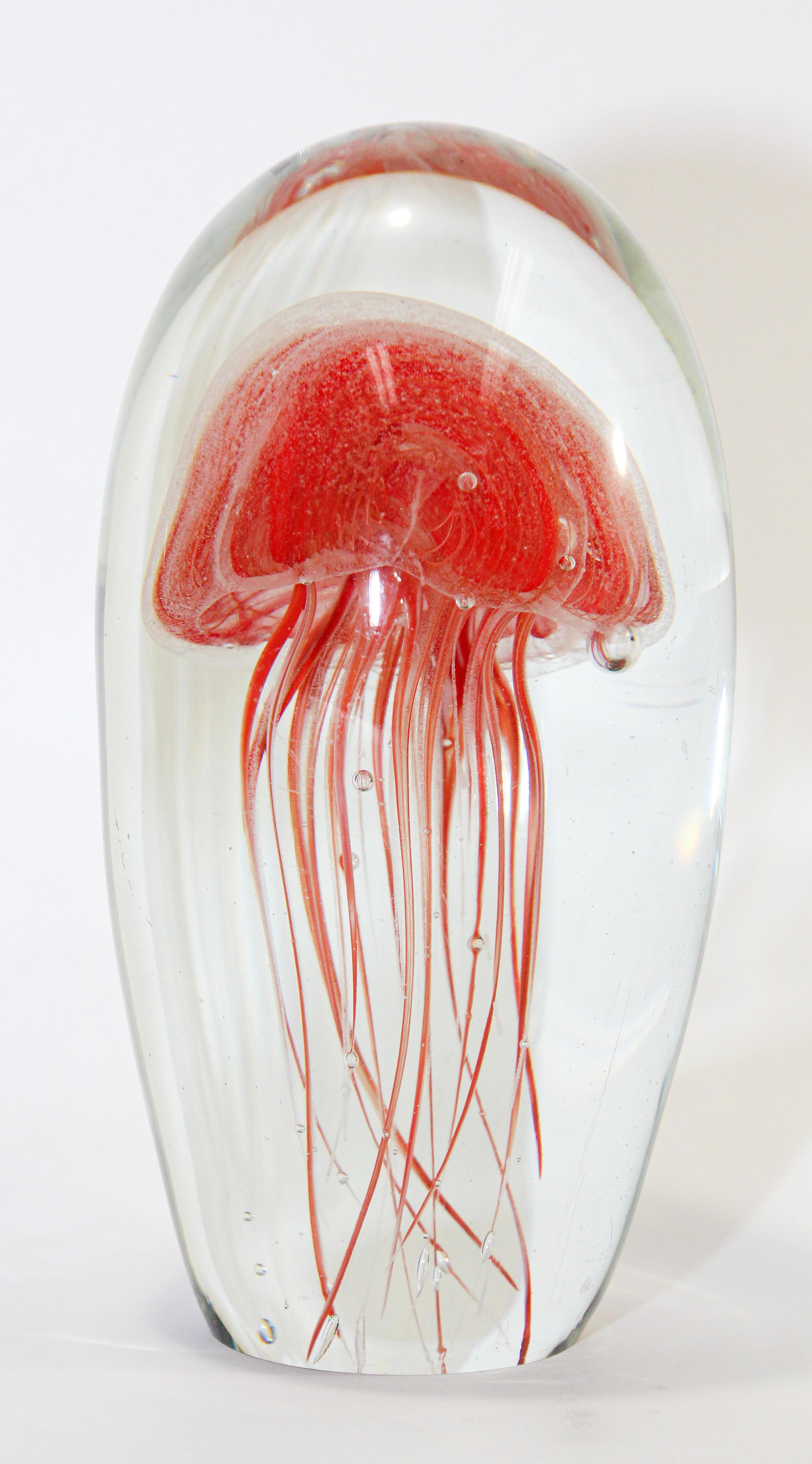 Post-Modern Jelly Fish Murano Style Italian Art Glass Aquarium Paperweight
