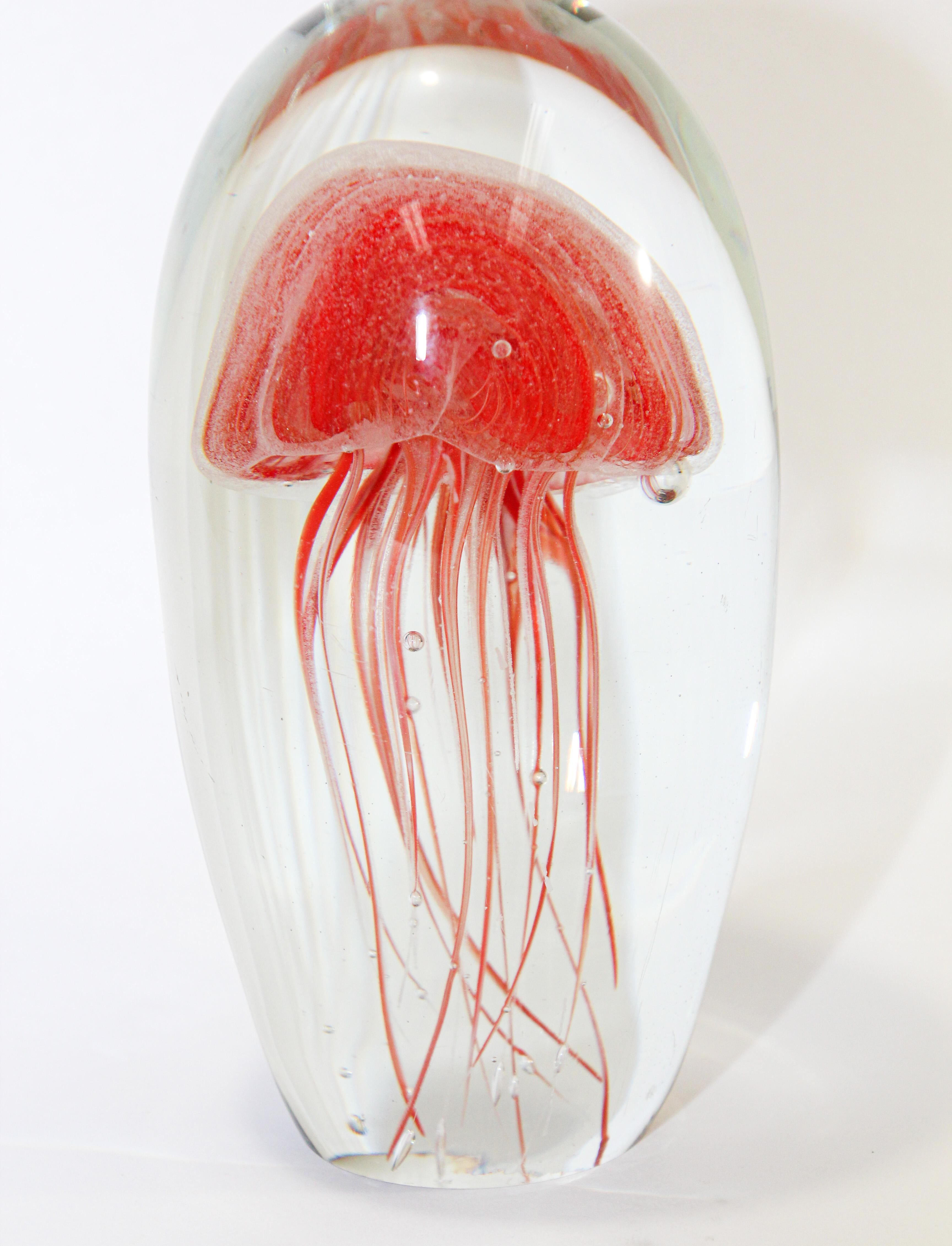 Hand-Crafted Jelly Fish Murano Style Italian Art Glass Aquarium Paperweight