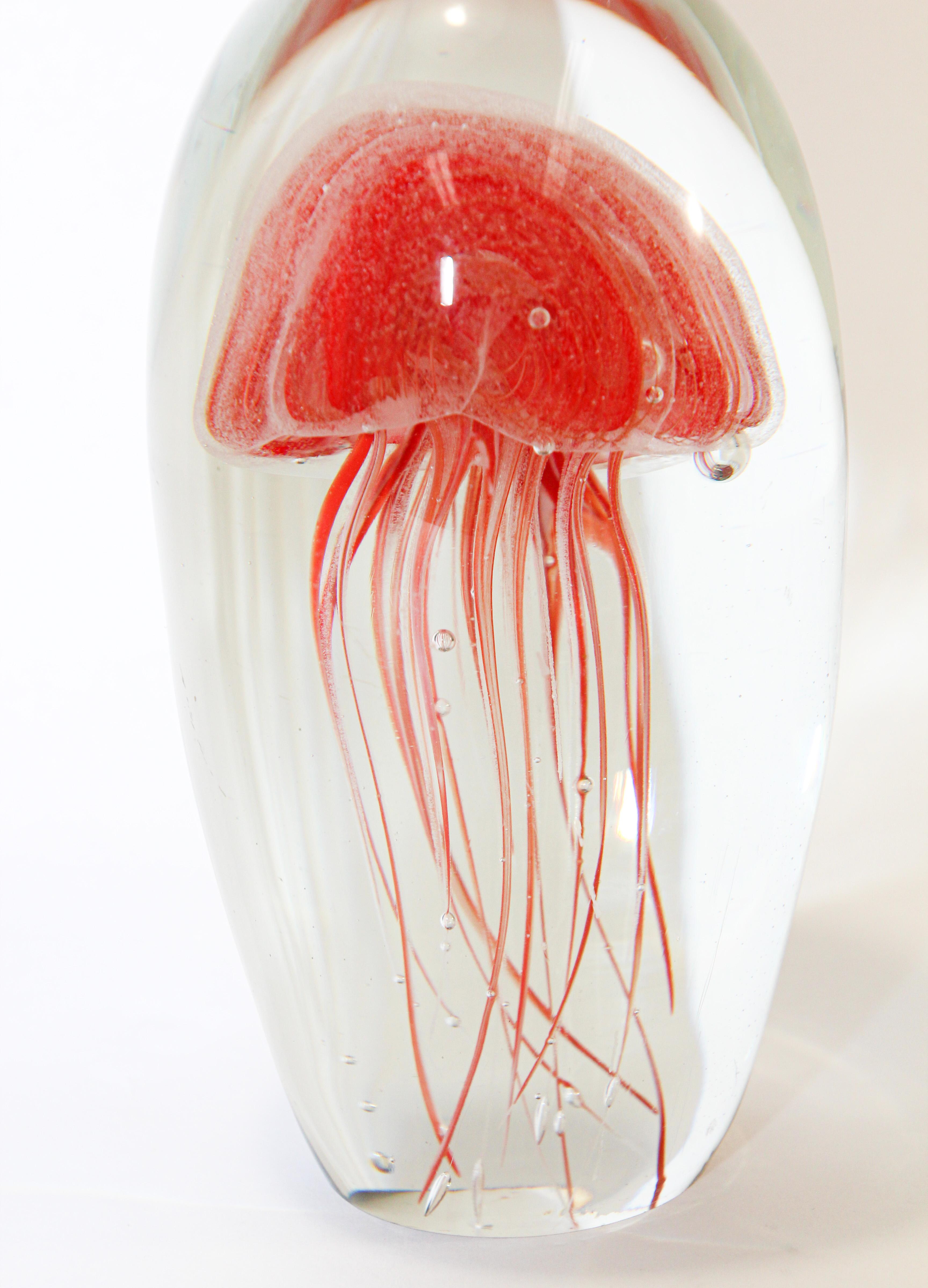 Jelly Fish Murano Style Italian Art Glass Aquarium Paperweight In Good Condition In North Hollywood, CA