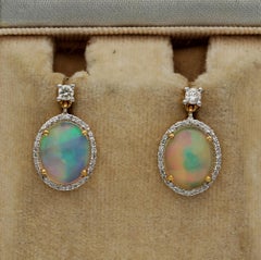 Jelly Opal 4.20 Ct and Diamond Dangly Drop earrings