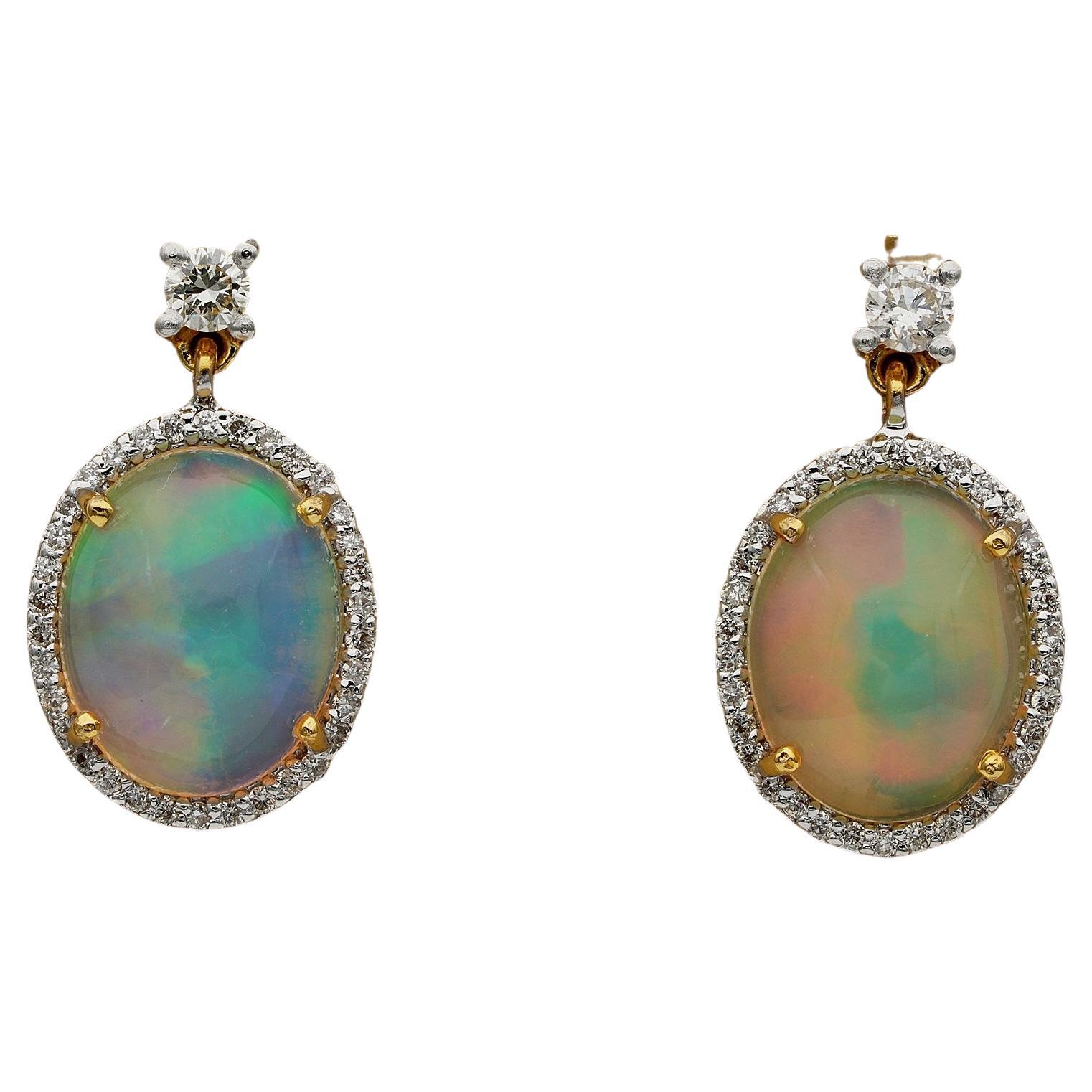 Jelly Opal 4.20 Ct and Diamond Dangly Drop earrings For Sale