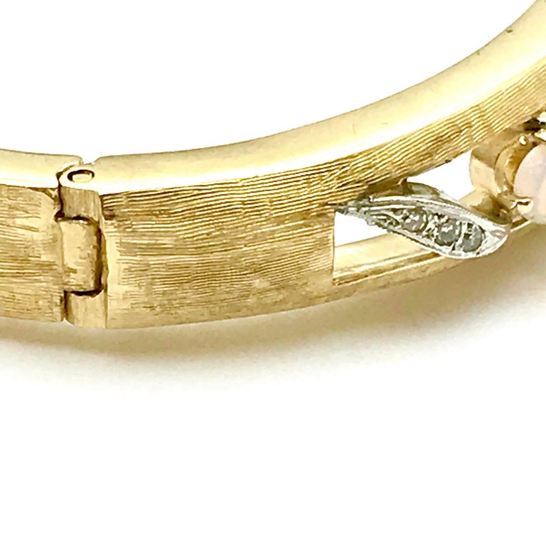 Jelly Opal and Diamond 14 Karat White and Yellow Gold Bangle Bracelet