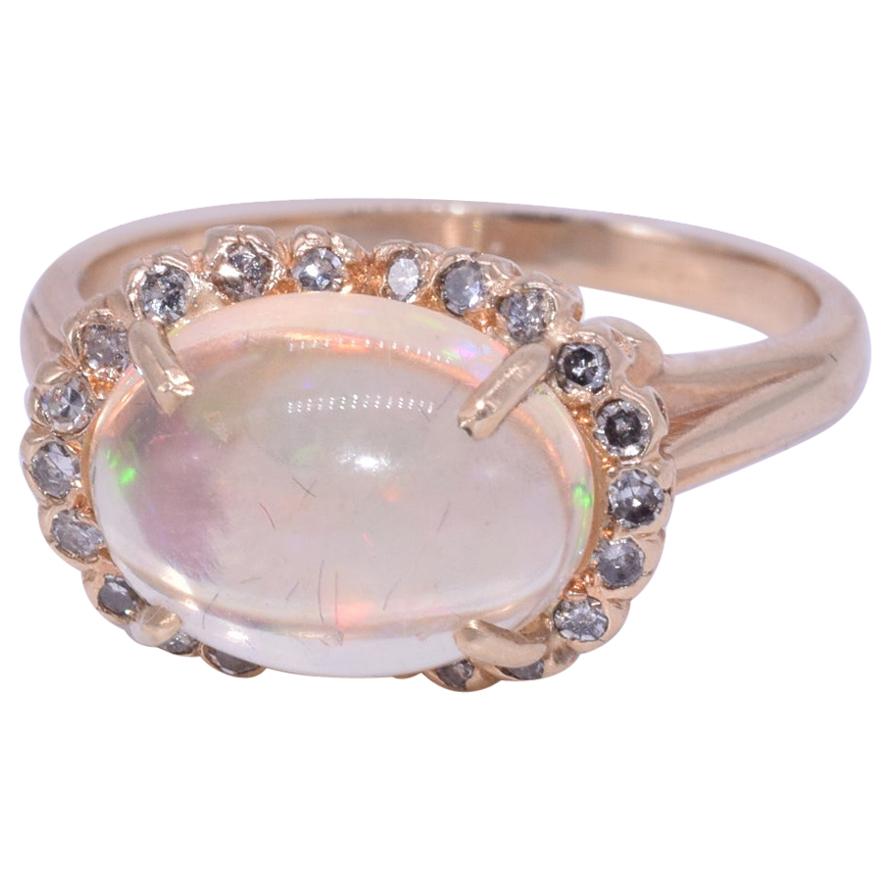 Jelly Opal and Diamond Cluster Ring