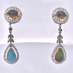 Jelly Opal Diamond Drop Earrings 18K